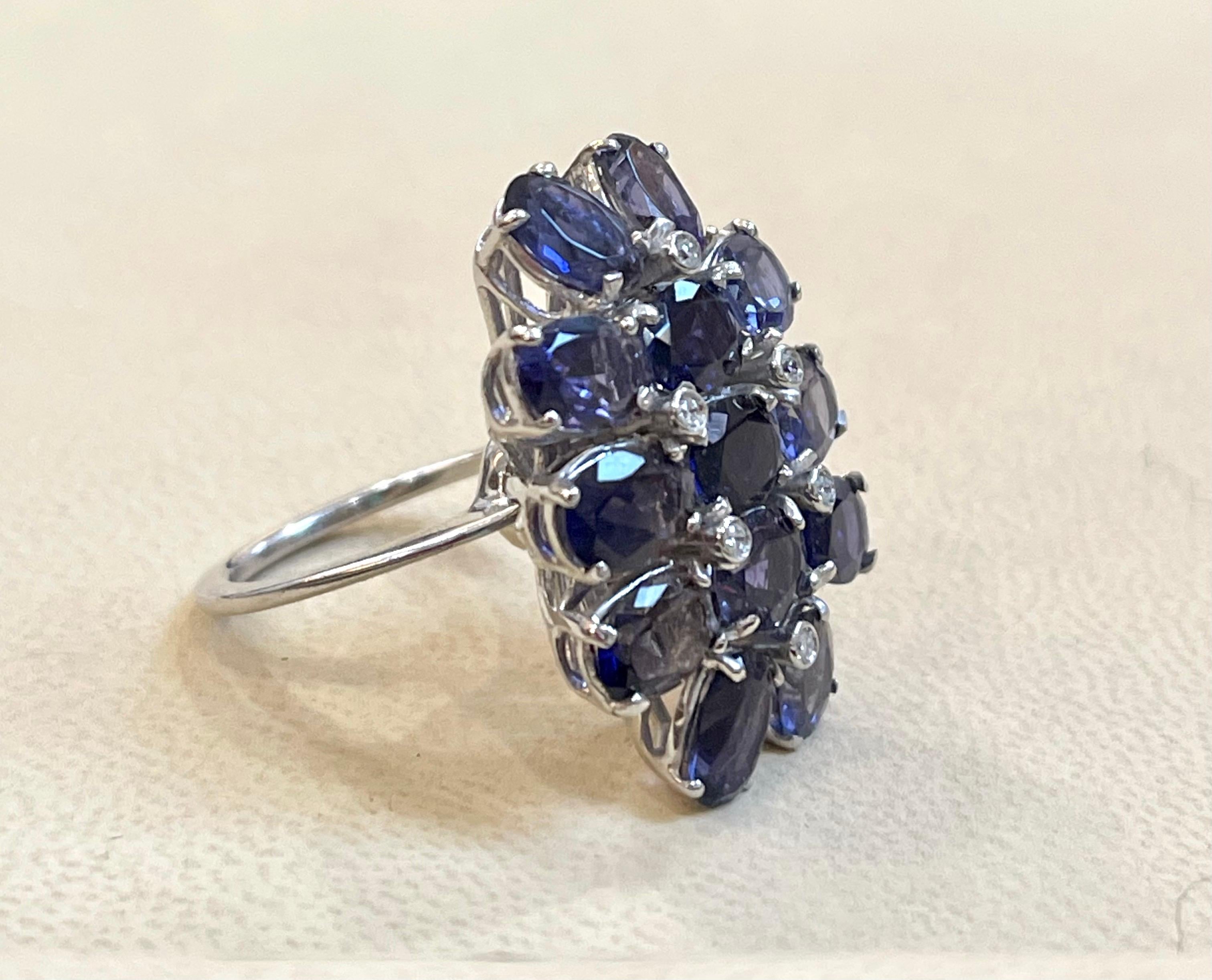 10 Carat Natural Iolite and Diamond Cocktail Ring in 18 Karat White Gold Estate For Sale 1