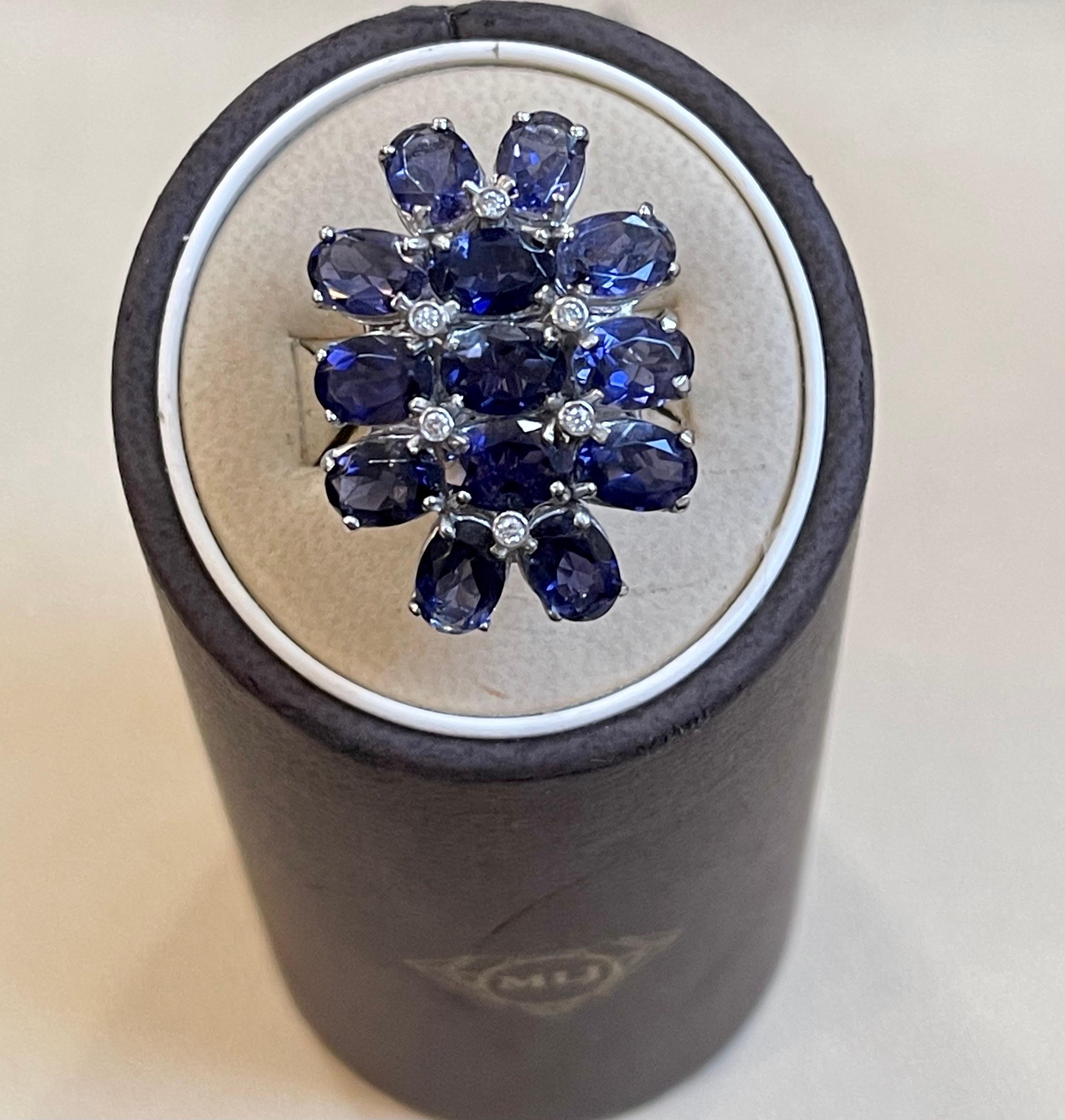 10 Carat Natural Iolite and Diamond Cocktail Ring in 18 Karat White Gold Estate For Sale 2