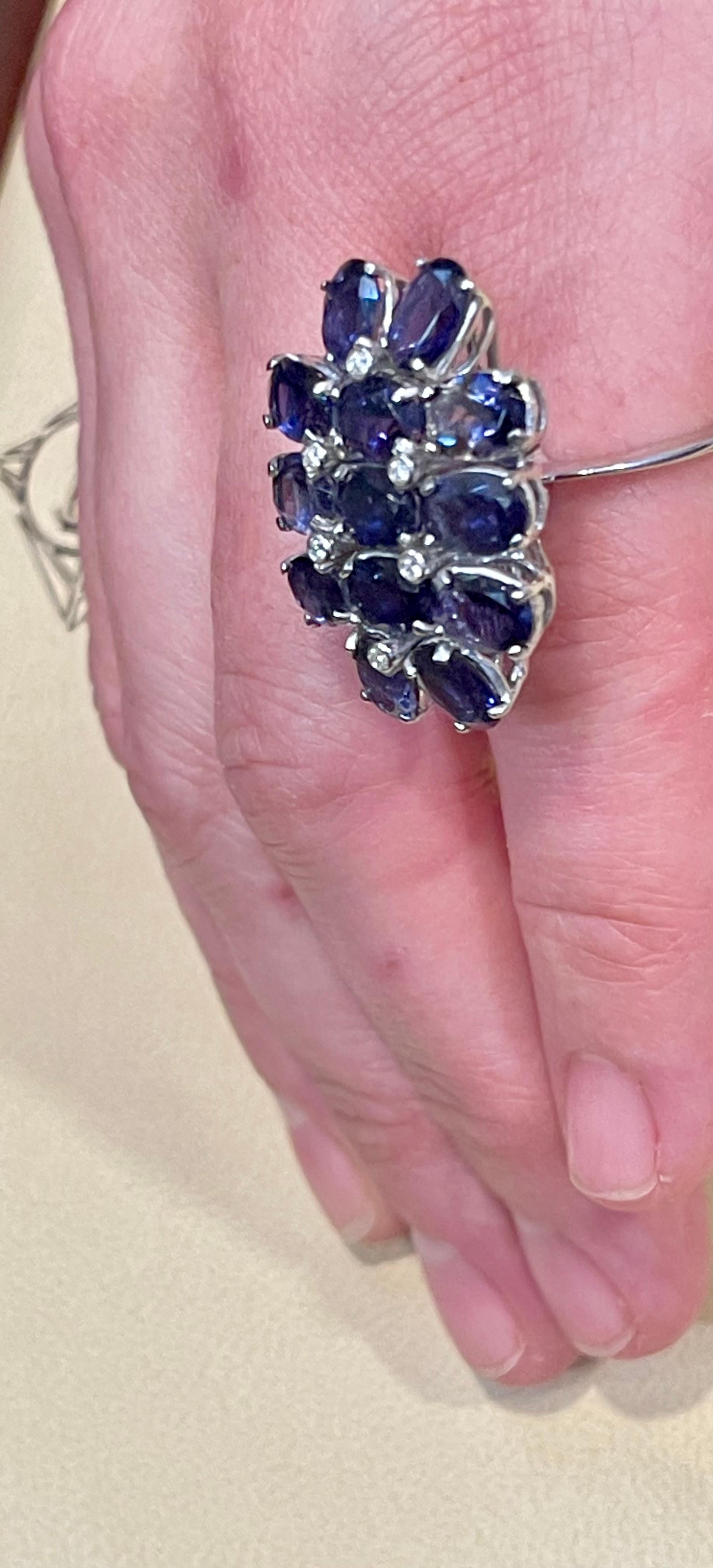 Women's 10 Carat Natural Iolite and Diamond Cocktail Ring in 18 Karat White Gold Estate For Sale