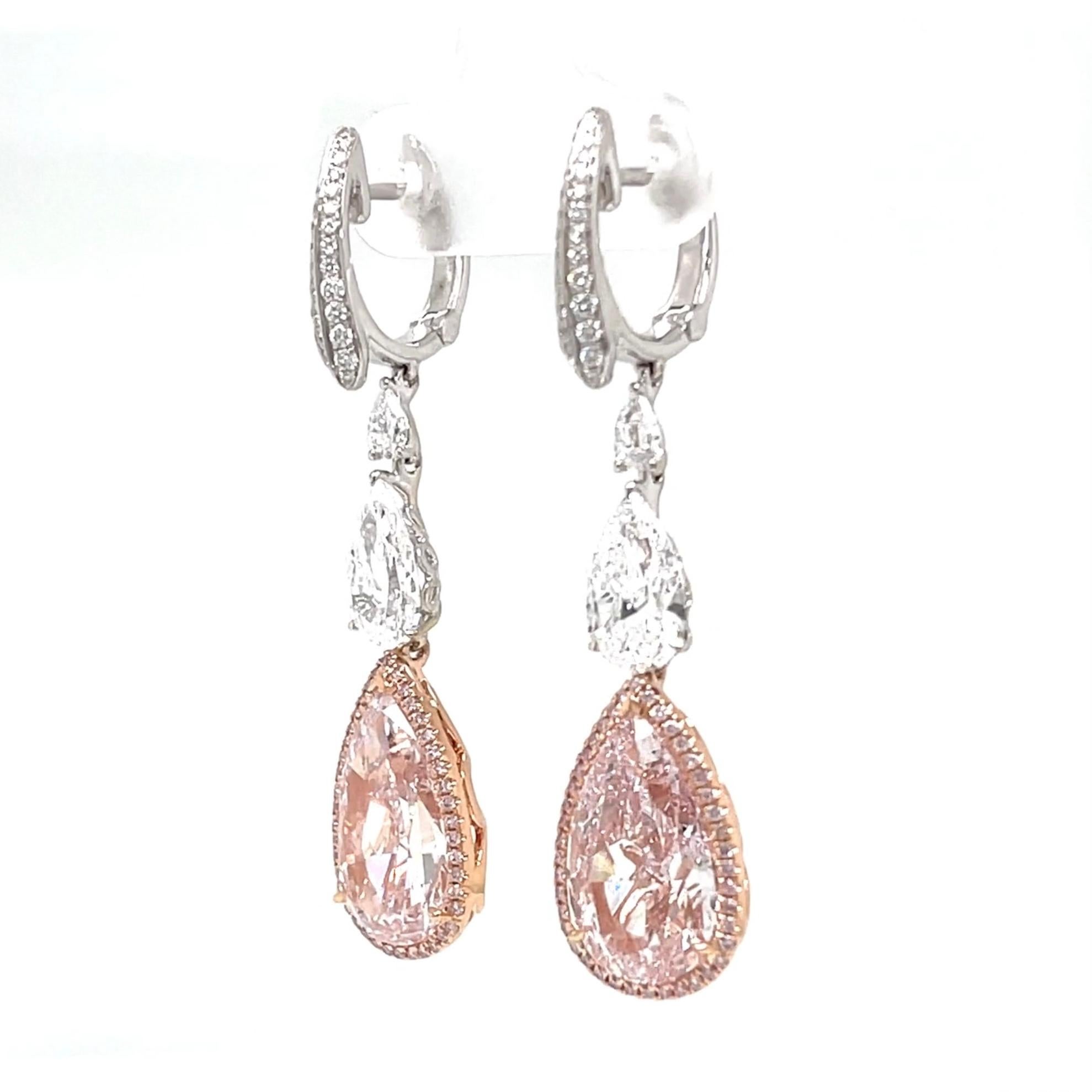 Orecchini a goccia con diamante rosa chiaro naturale da 10 carati, certificati GIA in oro 18 carati in vendita 1