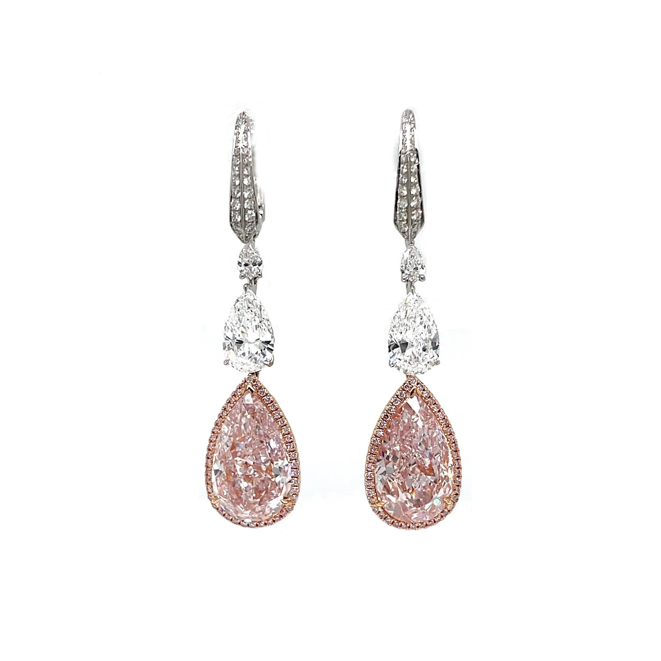 Orecchini a goccia con diamante rosa chiaro naturale da 10 carati, certificati GIA in oro 18 carati in vendita 2