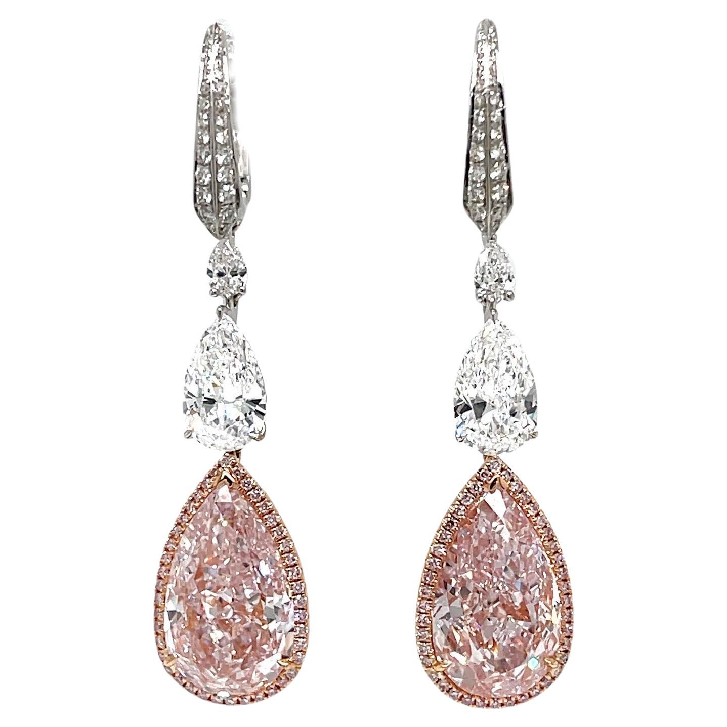 10 Carat Natural Light Pink Diamond Drop Earrings, GIA Certified in 18K Gold