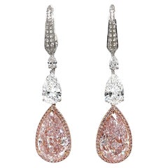 Boucles d'oreilles pendantes en or 18 carats, diamant naturel rose clair de 10 carats, certifié GIA