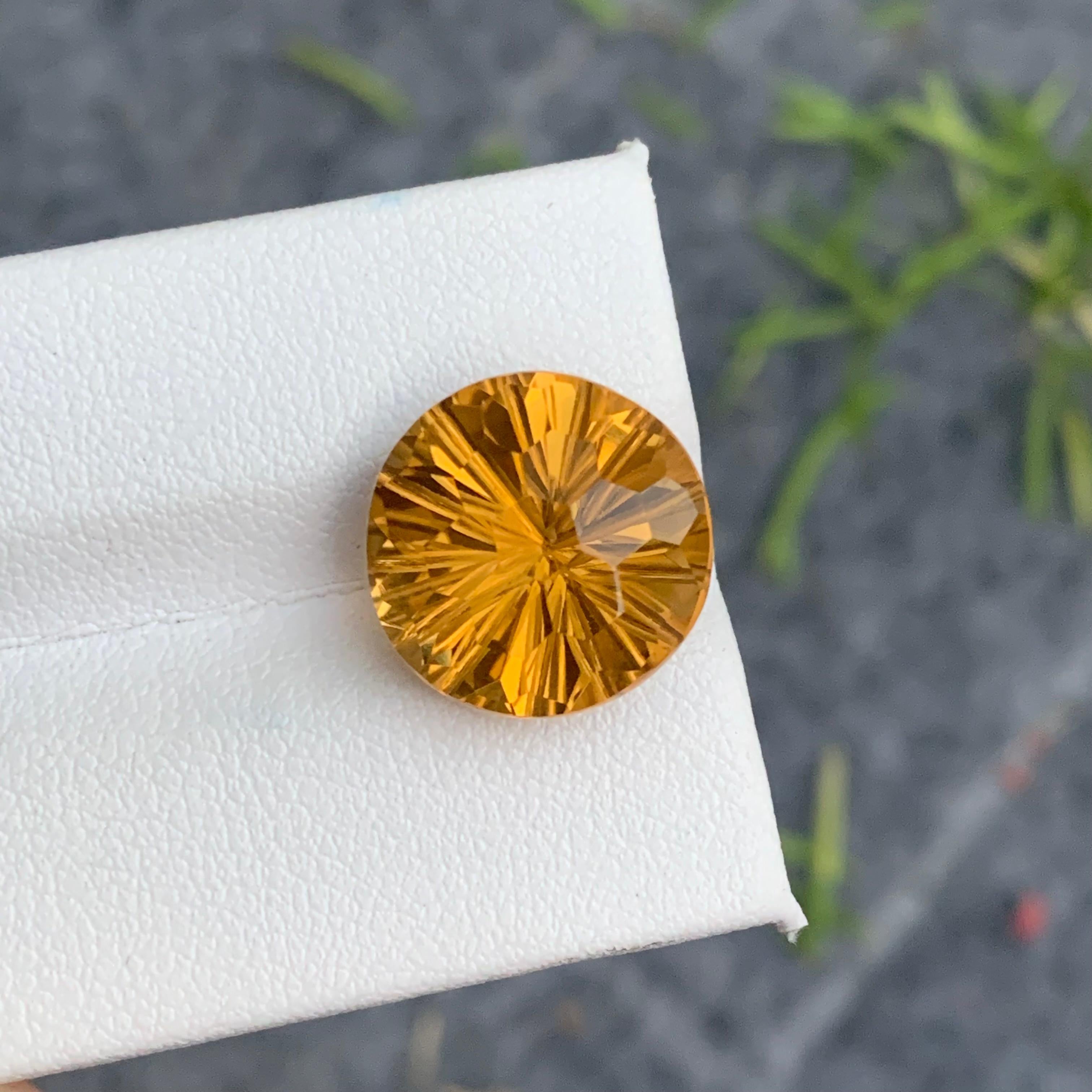 10 Carat Natural Loose Yellow Citrine Laser Round Cut from Brazil for Jewelry For Sale 3