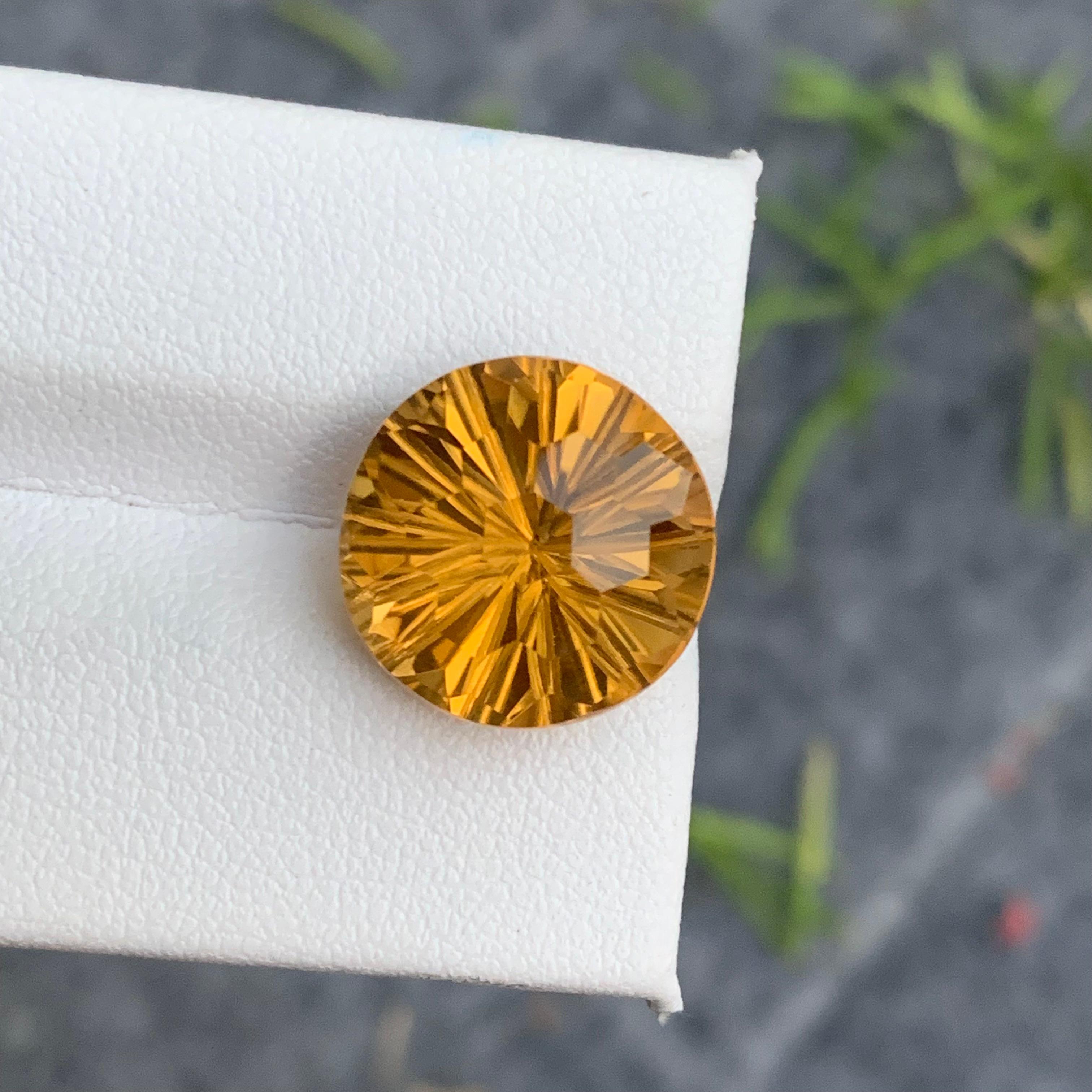 Women's or Men's 10 Carat Natural Loose Yellow Citrine Laser Round Cut from Brazil for Jewelry For Sale