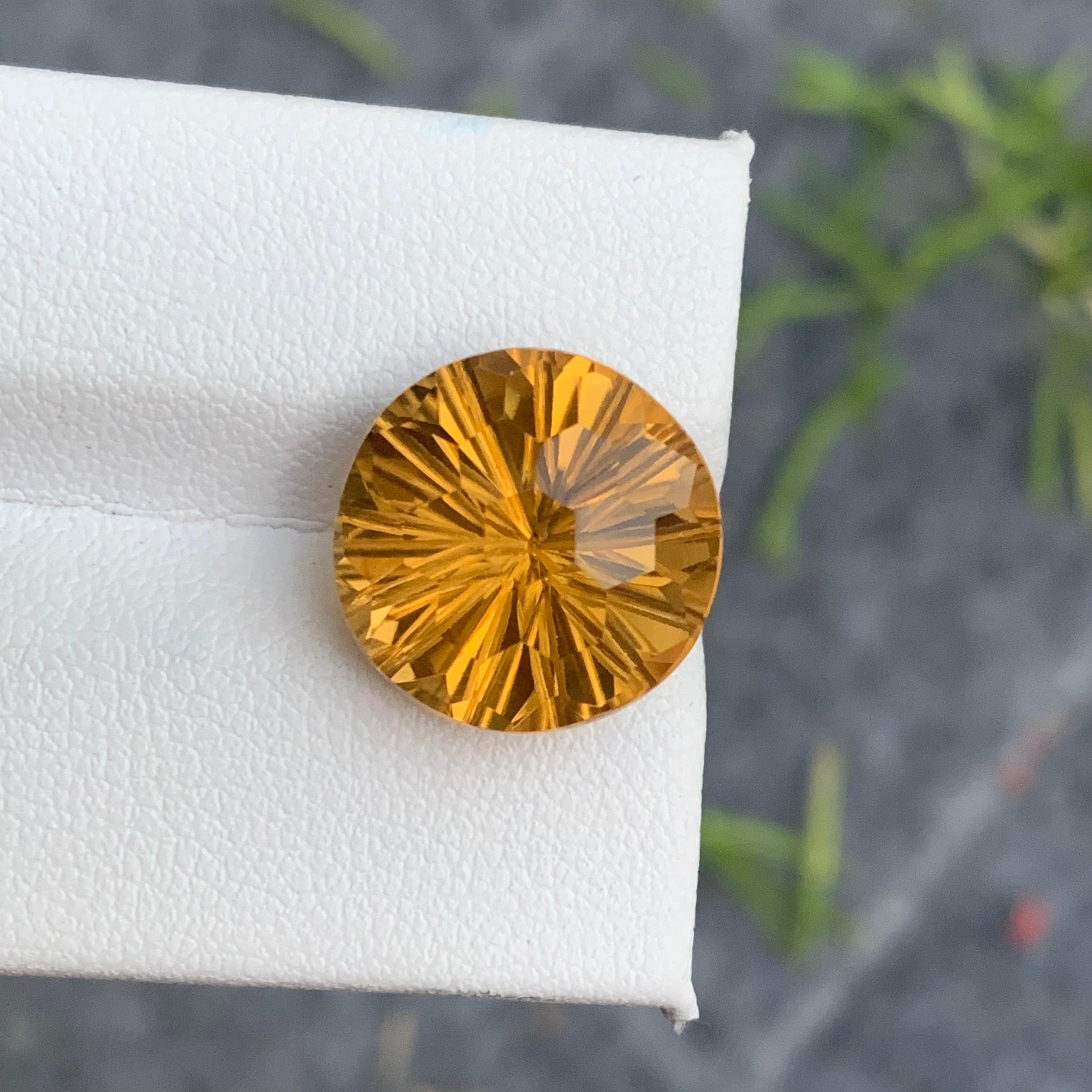 10 Carat Natural Loose Yellow Citrine Laser Round Cut from Brazil for Jewelry For Sale 1