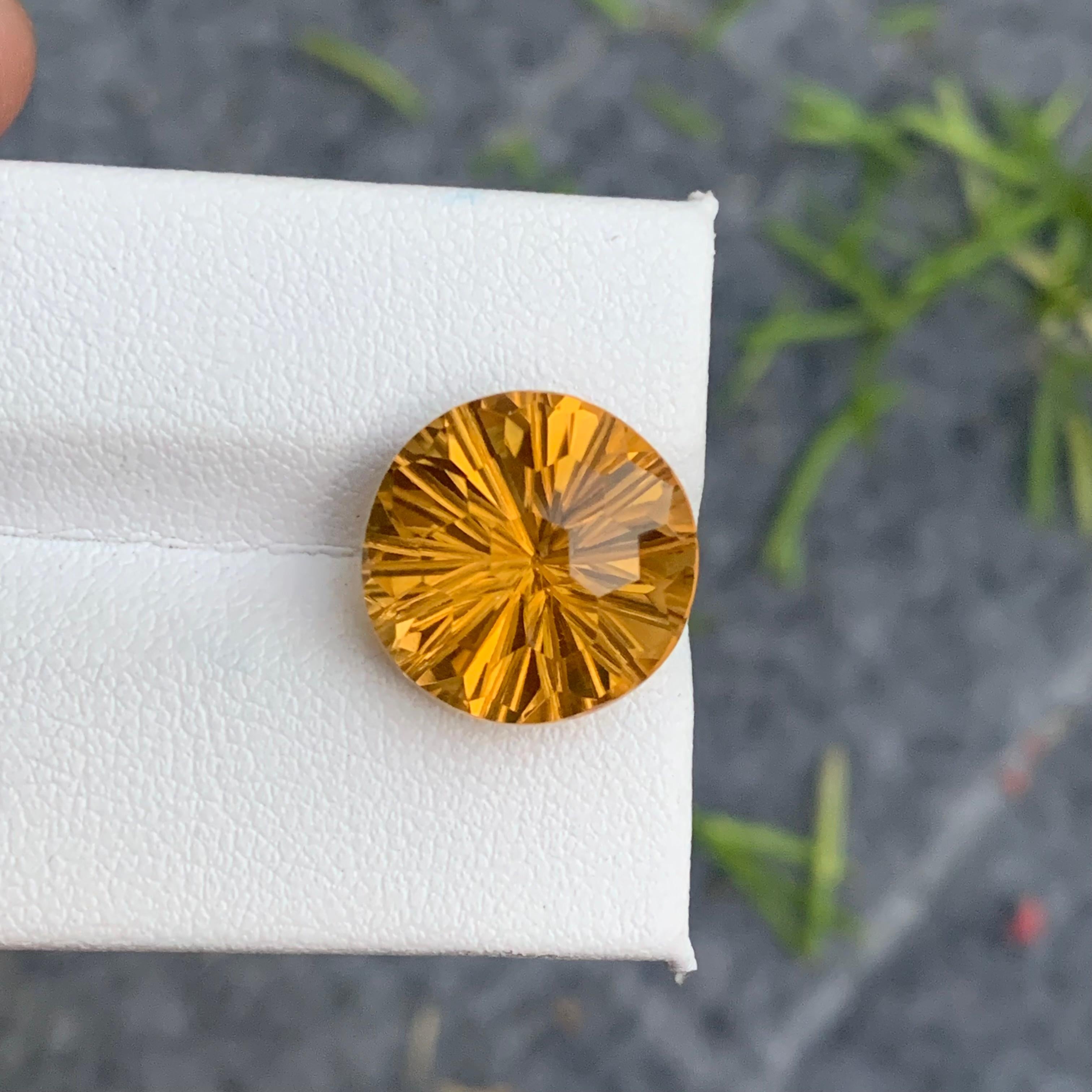 10 Carat Natural Loose Yellow Citrine Laser Round Cut from Brazil for Jewelry For Sale 1