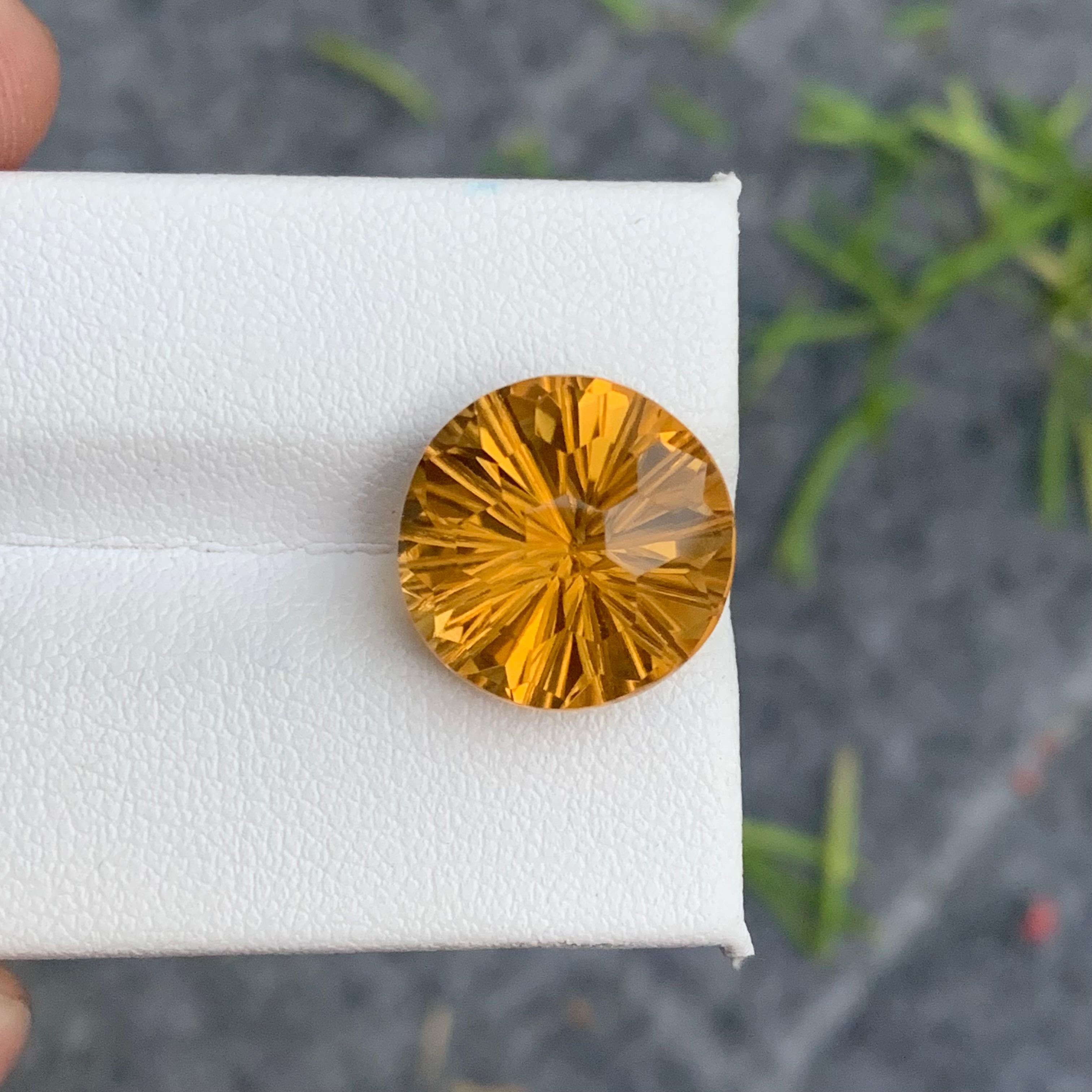 10 Carat Natural Loose Yellow Citrine Laser Round Cut from Brazil for Jewelry For Sale 3