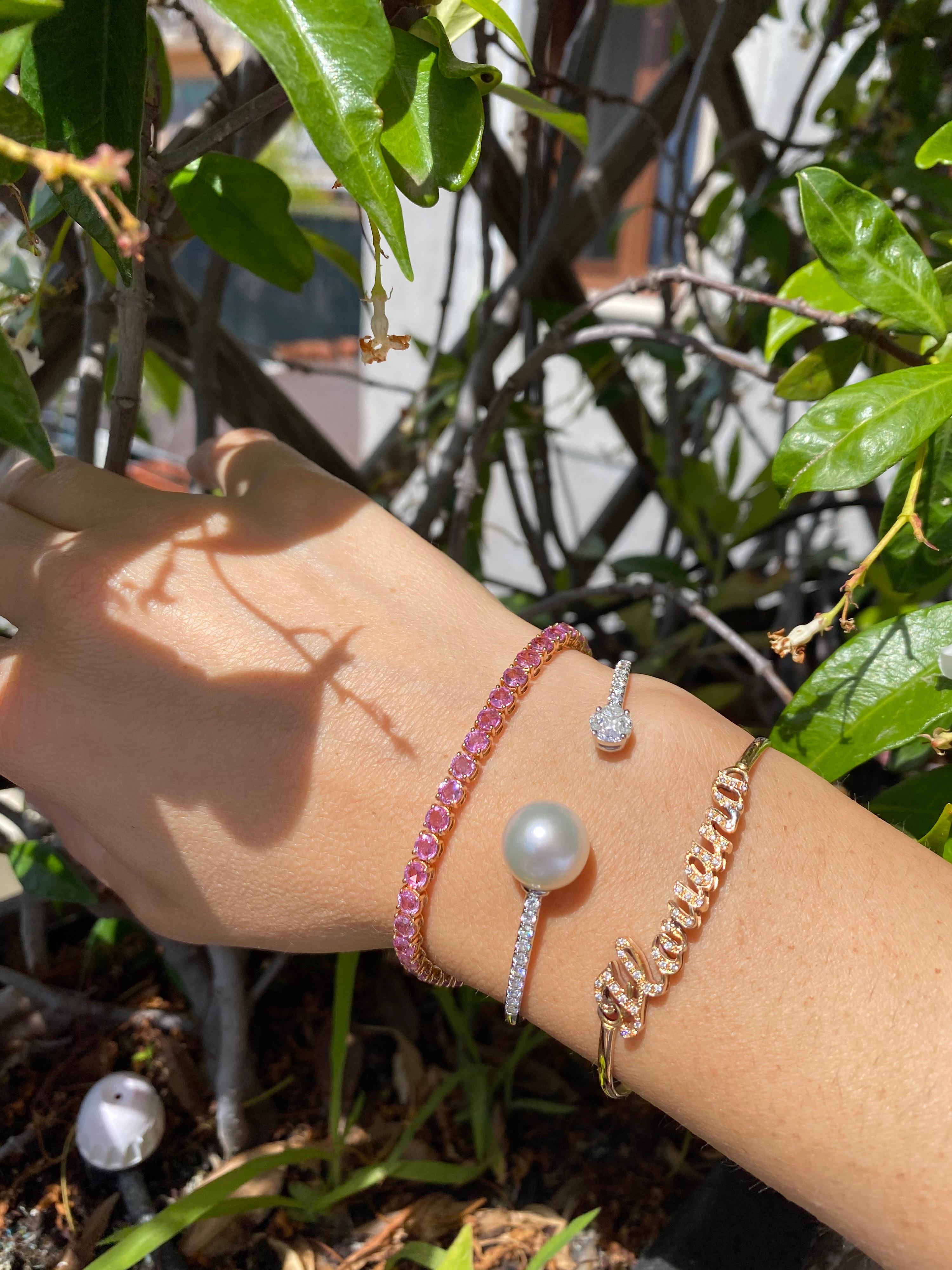 Bracelet tennis en or rose et saphir rose naturel de 10 carats en vente 6