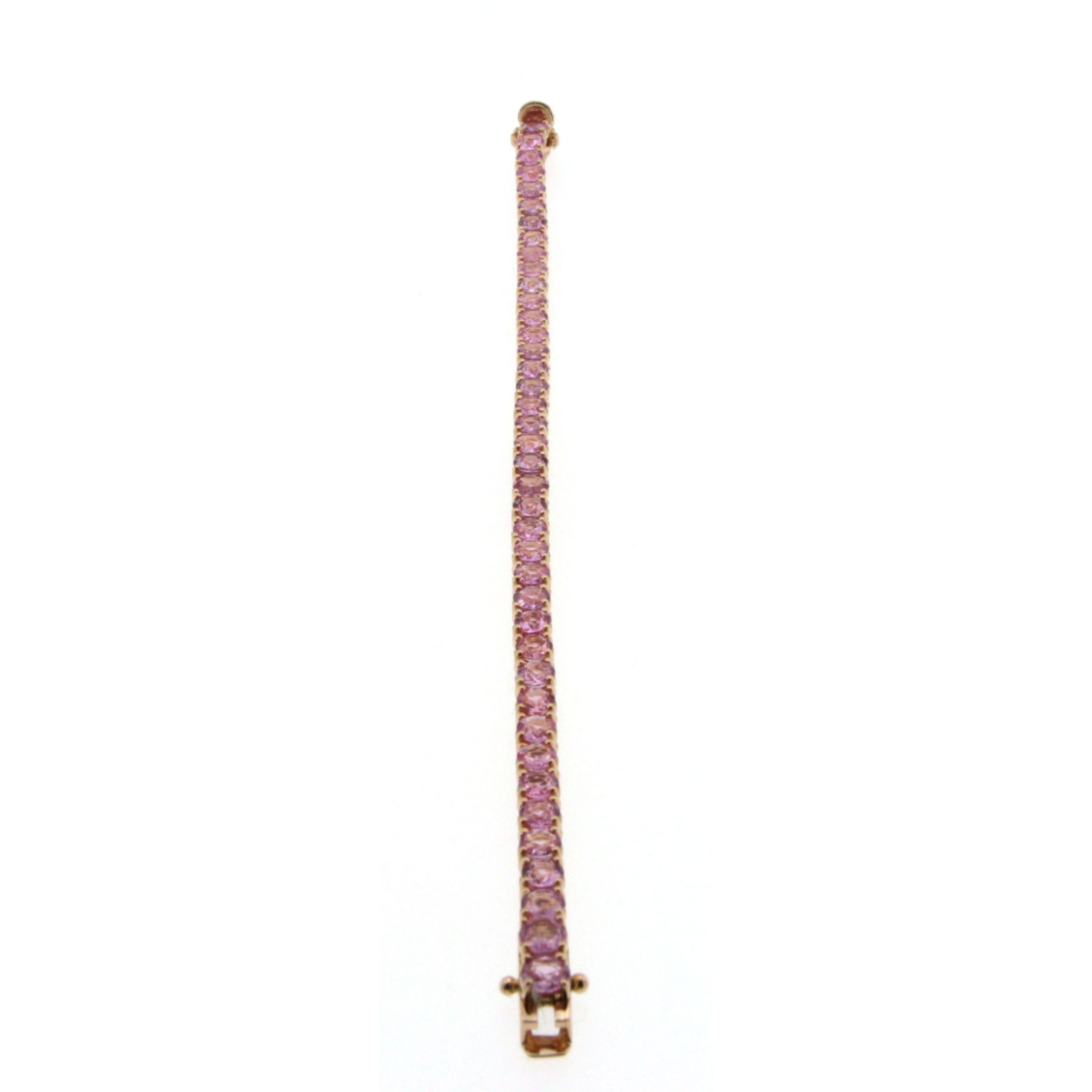 Contemporain Bracelet tennis en or rose et saphir rose naturel de 10 carats en vente