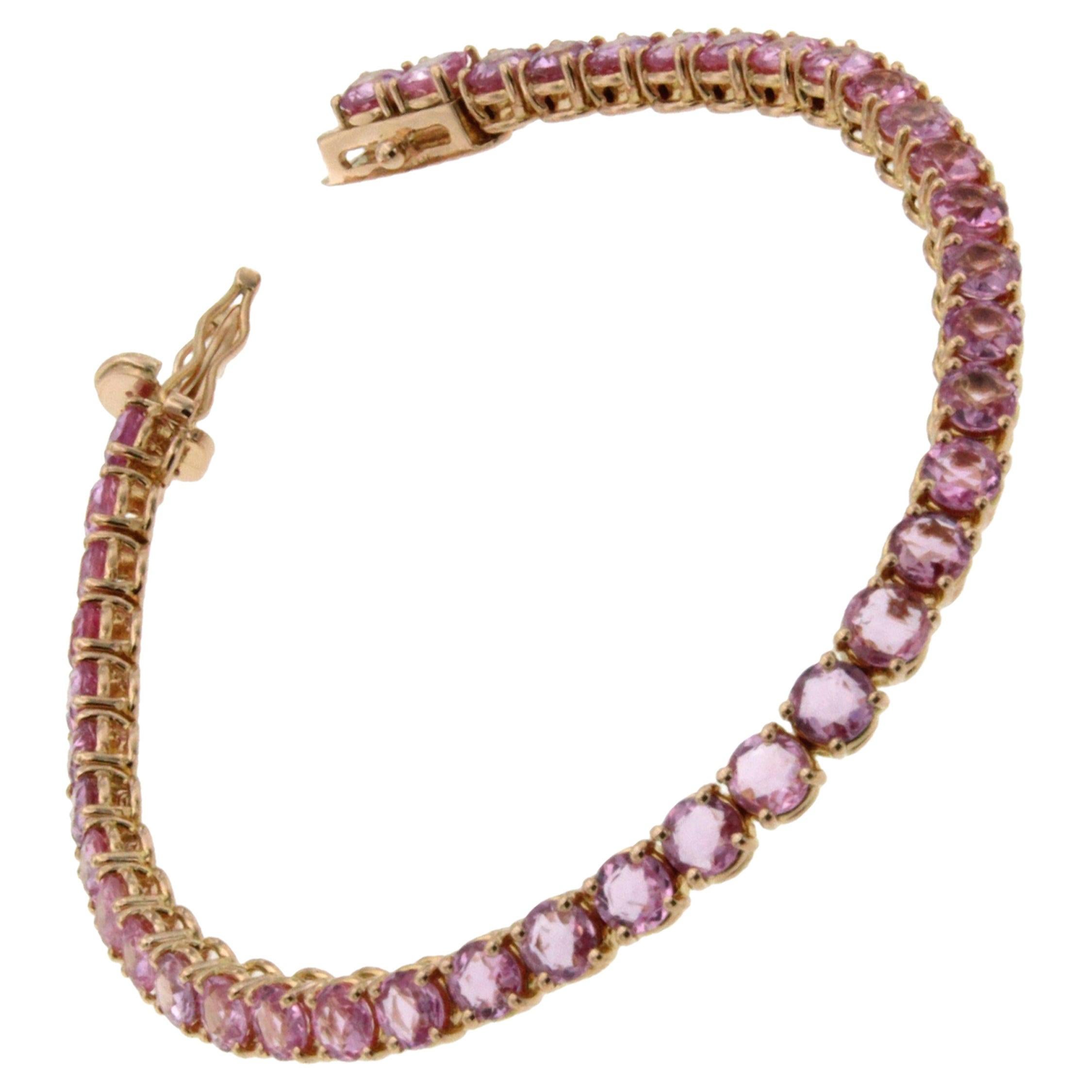 10 Carat Natural Pink Sapphire Rose Gold Tennis Bracelet For Sale