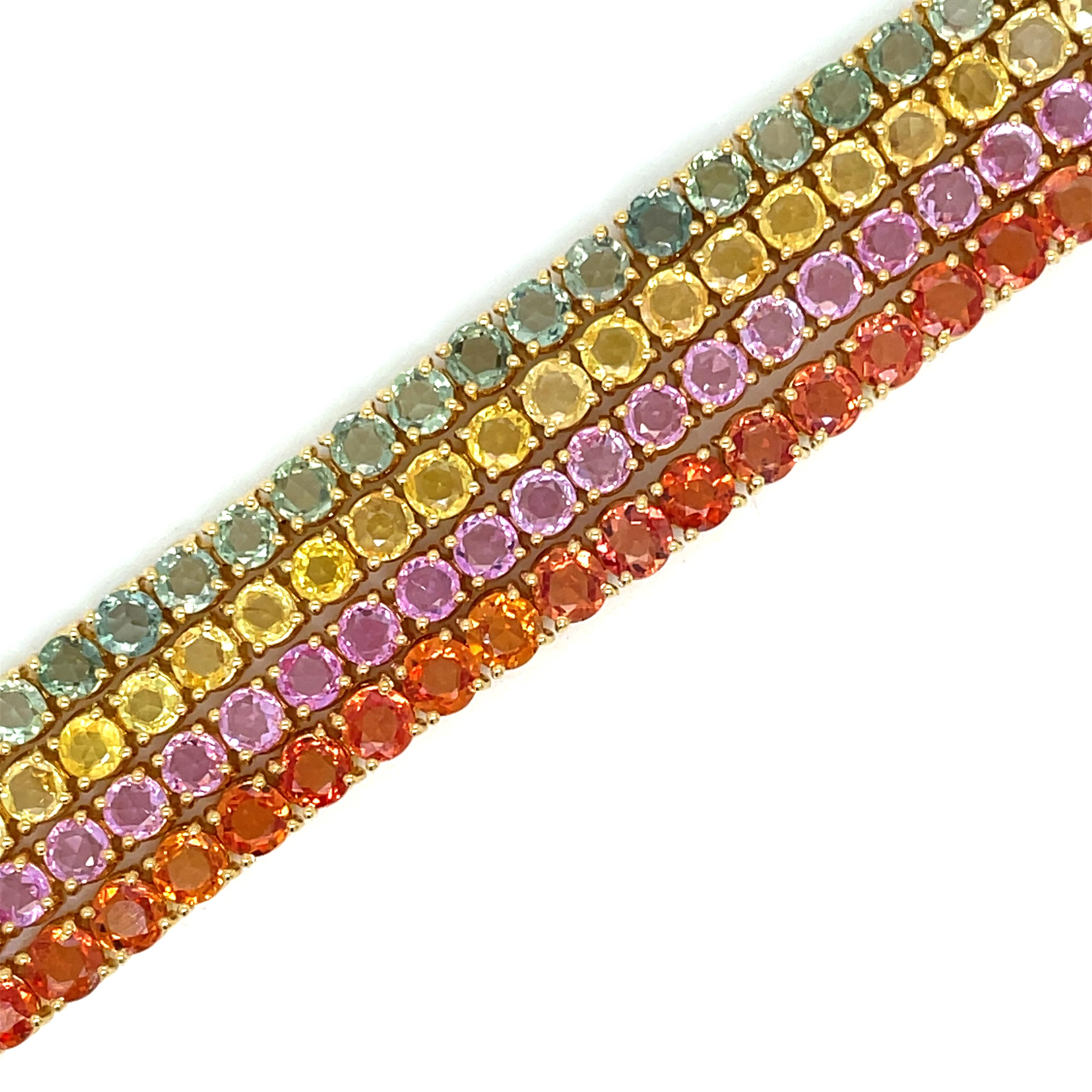 10 Carat Natural Pink Sapphire Yellow Gold Tennis Bracelet For Sale 4