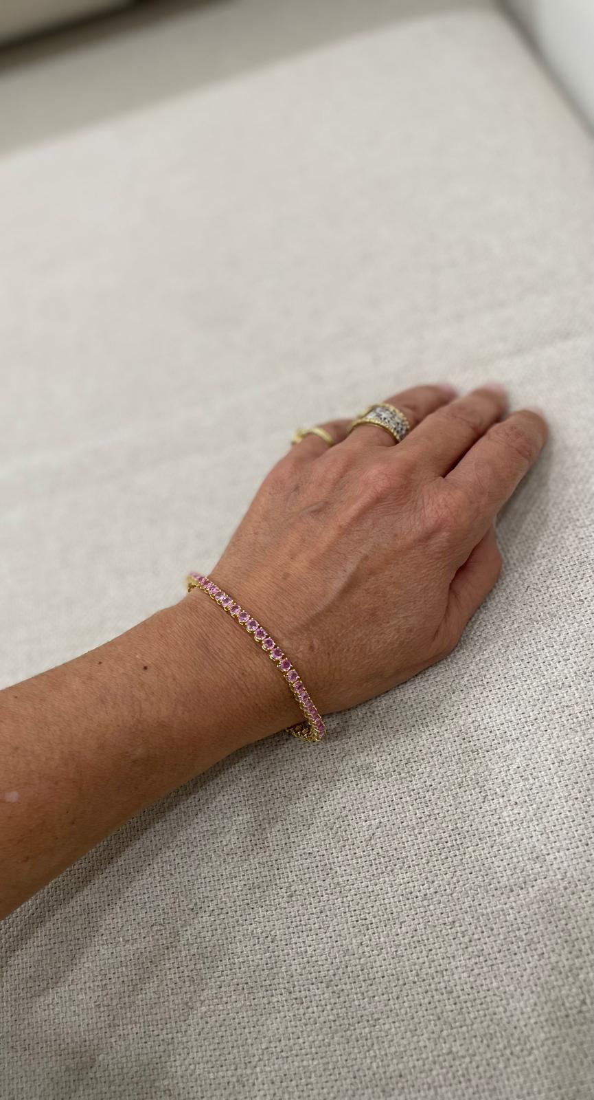 Bracciale tennis in oro giallo con zaffiro rosa naturale da 10 carati in vendita 6