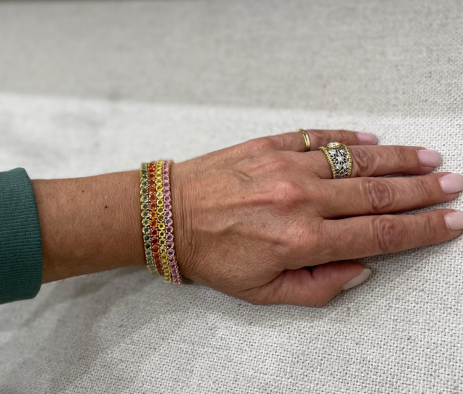 Bracciale tennis in oro giallo con zaffiro rosa naturale da 10 carati in vendita 7