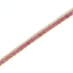 Zafiro rosa natural de 10 quilates Pulsera de tenis de oro amarillo