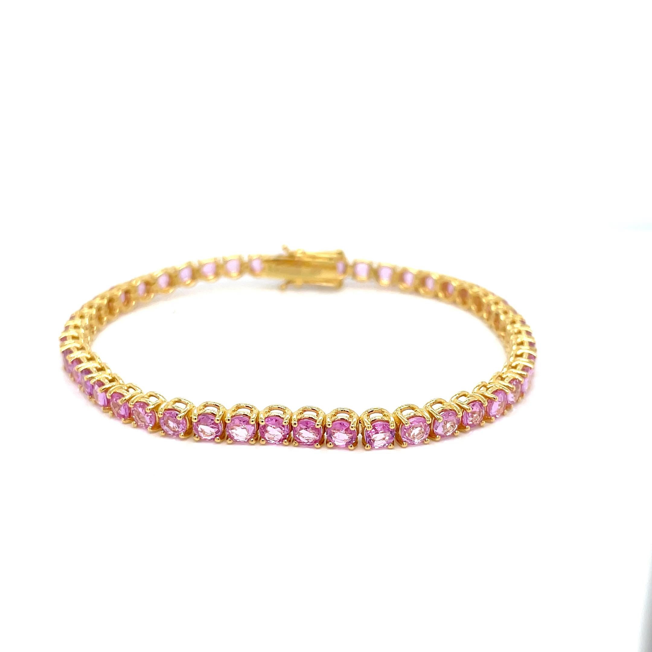 10 Carat Natural Pink Sapphire Yellow Gold Tennis Bracelet In New Condition For Sale In Napoli, Italy