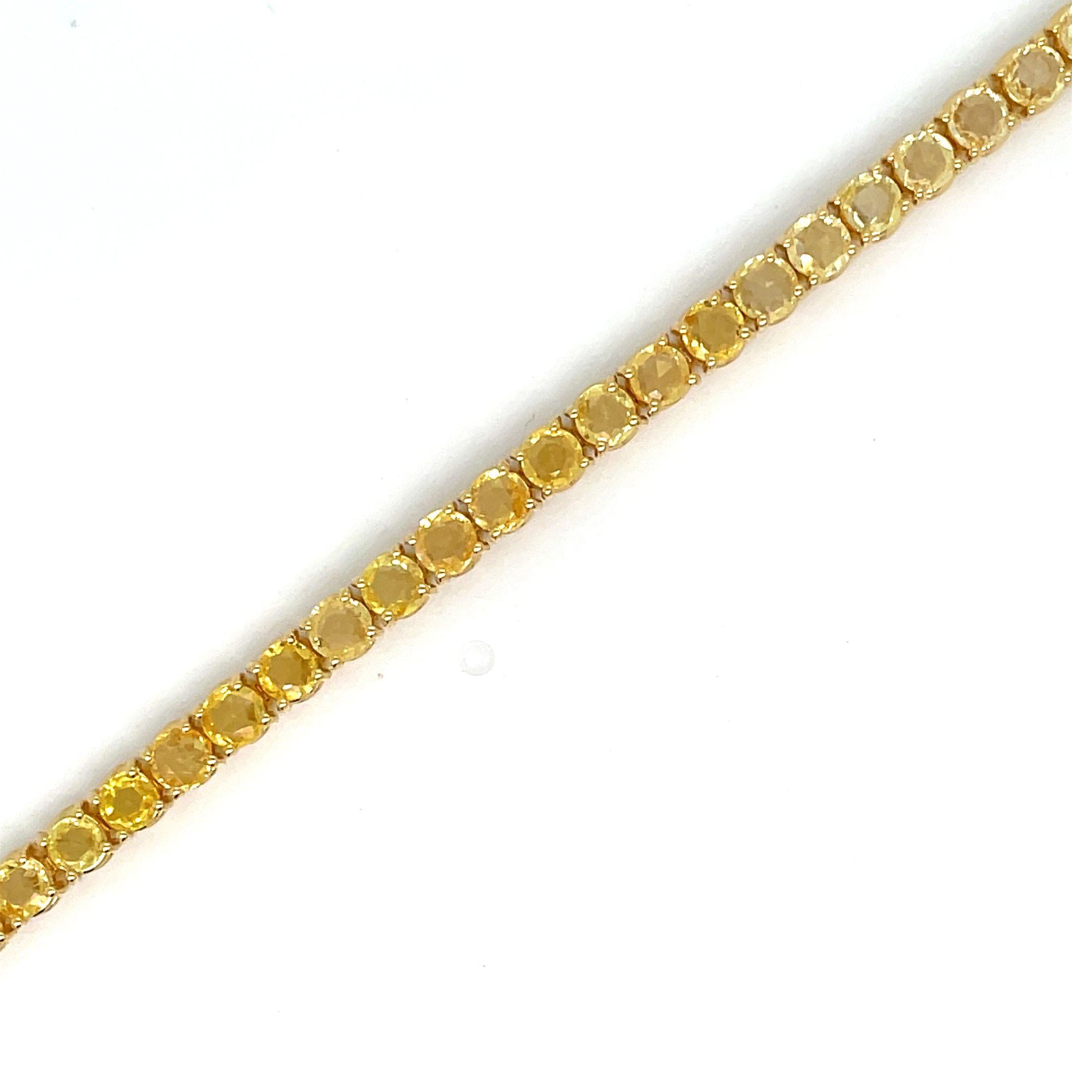 10 Karat natürlicher gelber Saphir Gold-Tennisarmband (Moderne) im Angebot