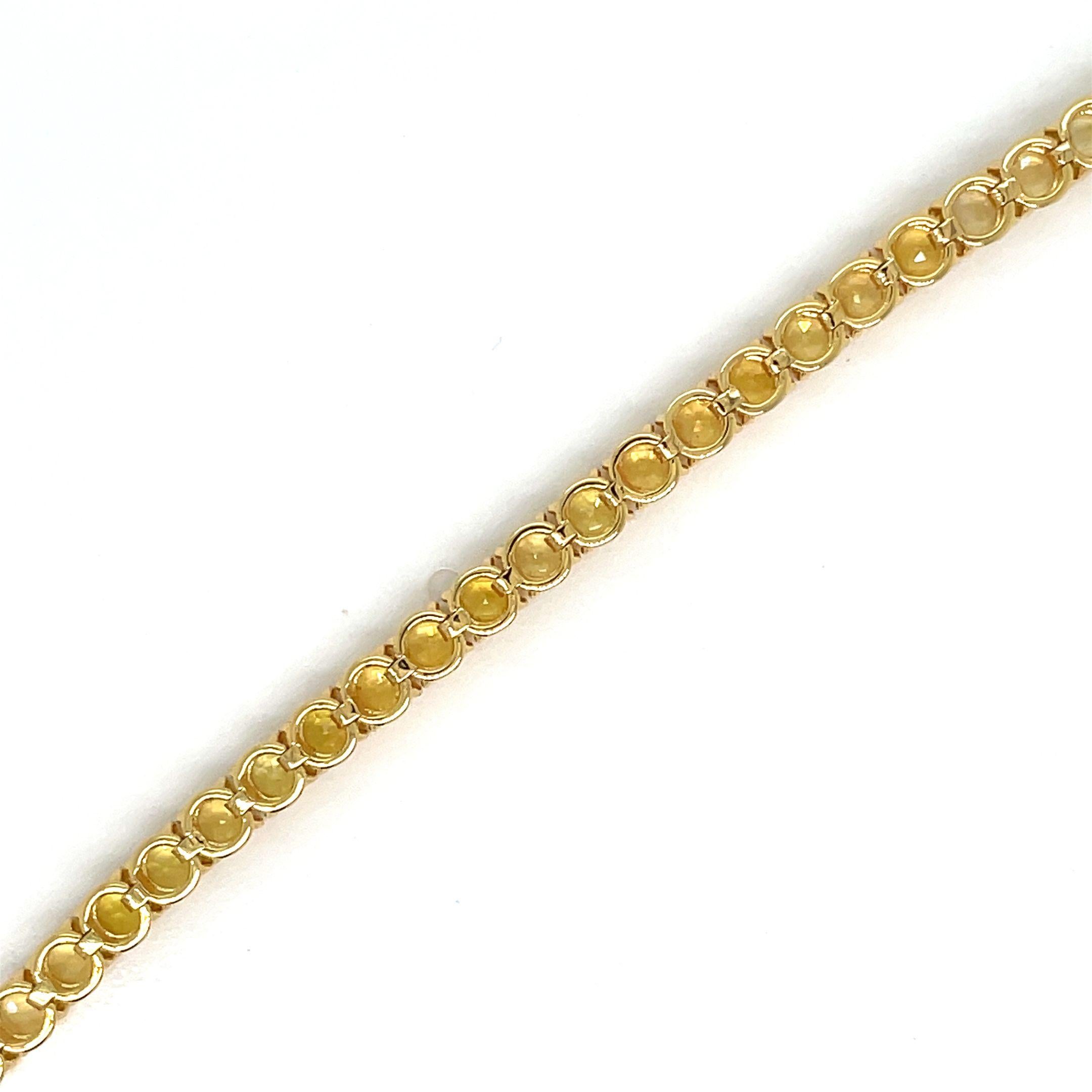 10 Karat natürlicher gelber Saphir Gold-Tennisarmband (Rosenschliff) im Angebot