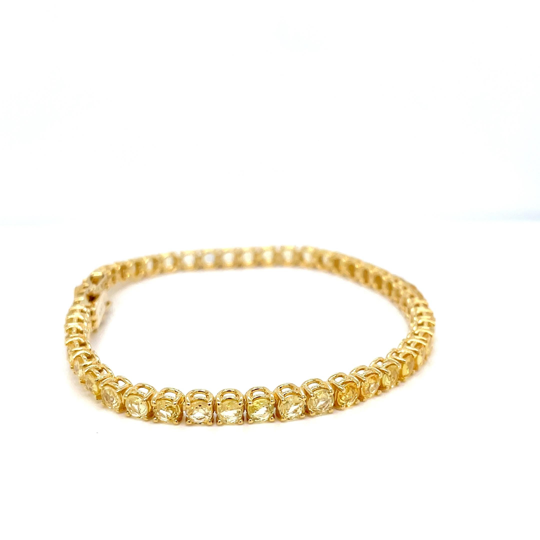 da uomo o donna Bracciale tennis in oro con zaffiro giallo naturale da 9 carati