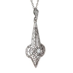 Collier pendentif Art déco filigrane en or avec diamants taille vieille Europe de 0,10 carat