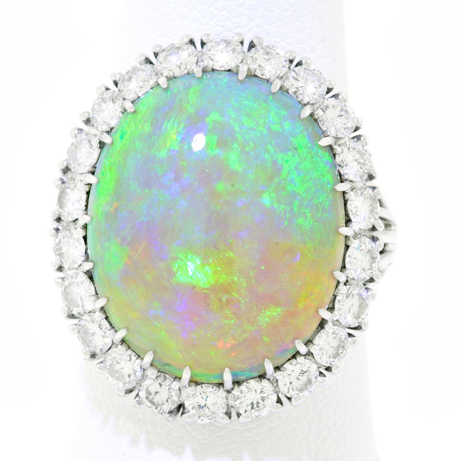 Women's 10 Carat Opal and Diamond Set Platinum Ring