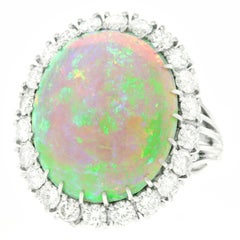 10 Carat Opal and Diamond Set Platinum Ring