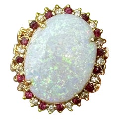 10 Karat Opal Rubin Diamant Cocktail-Ring 14 Karat Gold Retro Hollywood Regency