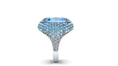 10 carat Oval Aquamarine Graduated colors Aqua Diamond Covered 18k Gold ring