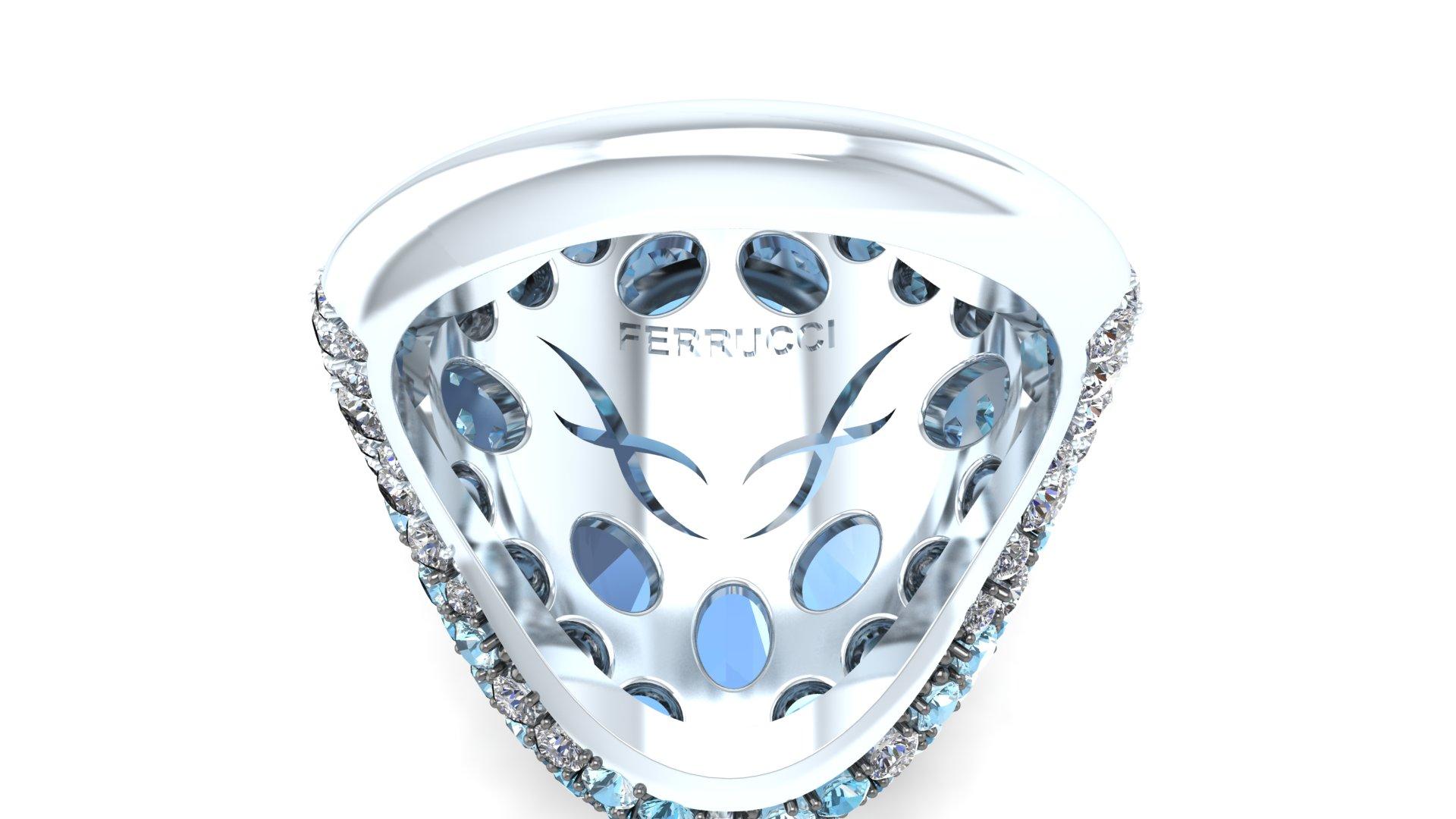 10 Karat Oval Aquamarin abgestufte Farben Aqua Diamant bedeckt 18k Gold Ring im Zustand „Neu“ im Angebot in New York, NY