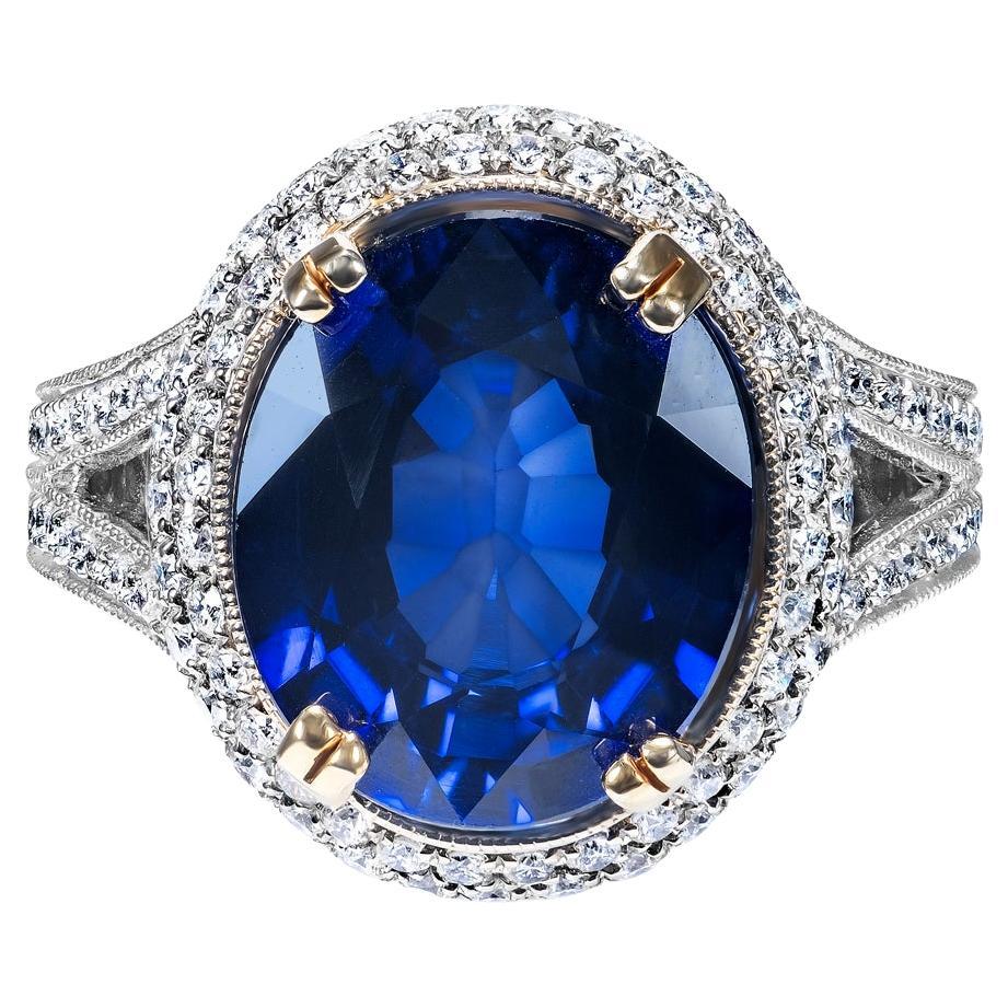 10 Carat Oval Cut Blue Sapphire Ring Certified For Sale