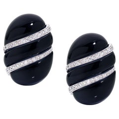 1.0 Carat Oval Diamond and Onyx Convertible Earrings in 18 Karat White Gold