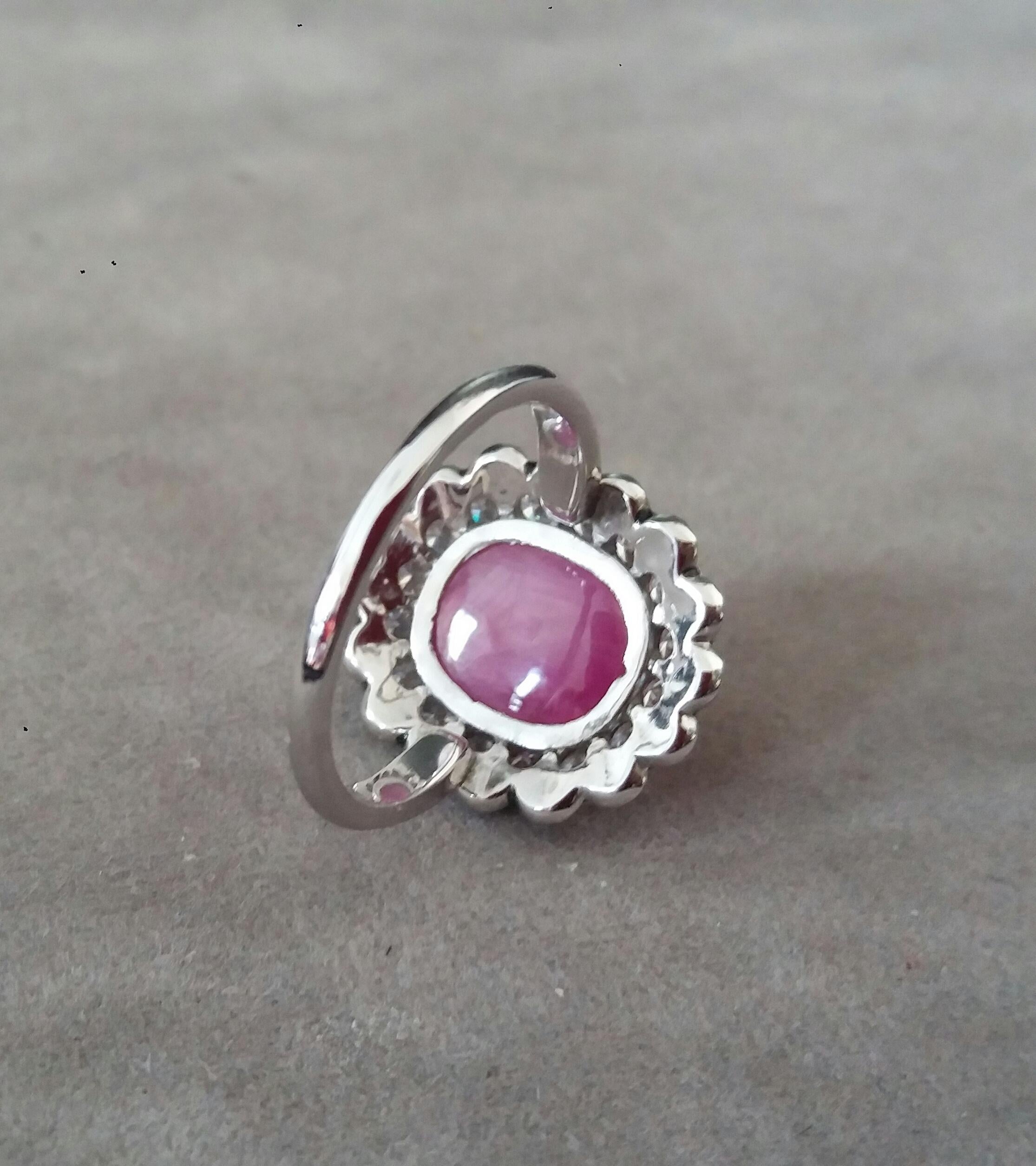 10 Carat Oval Ruby Cab 1 Carat Diamonds Red Enamel 14k White Gold Cocktail Ring For Sale 5