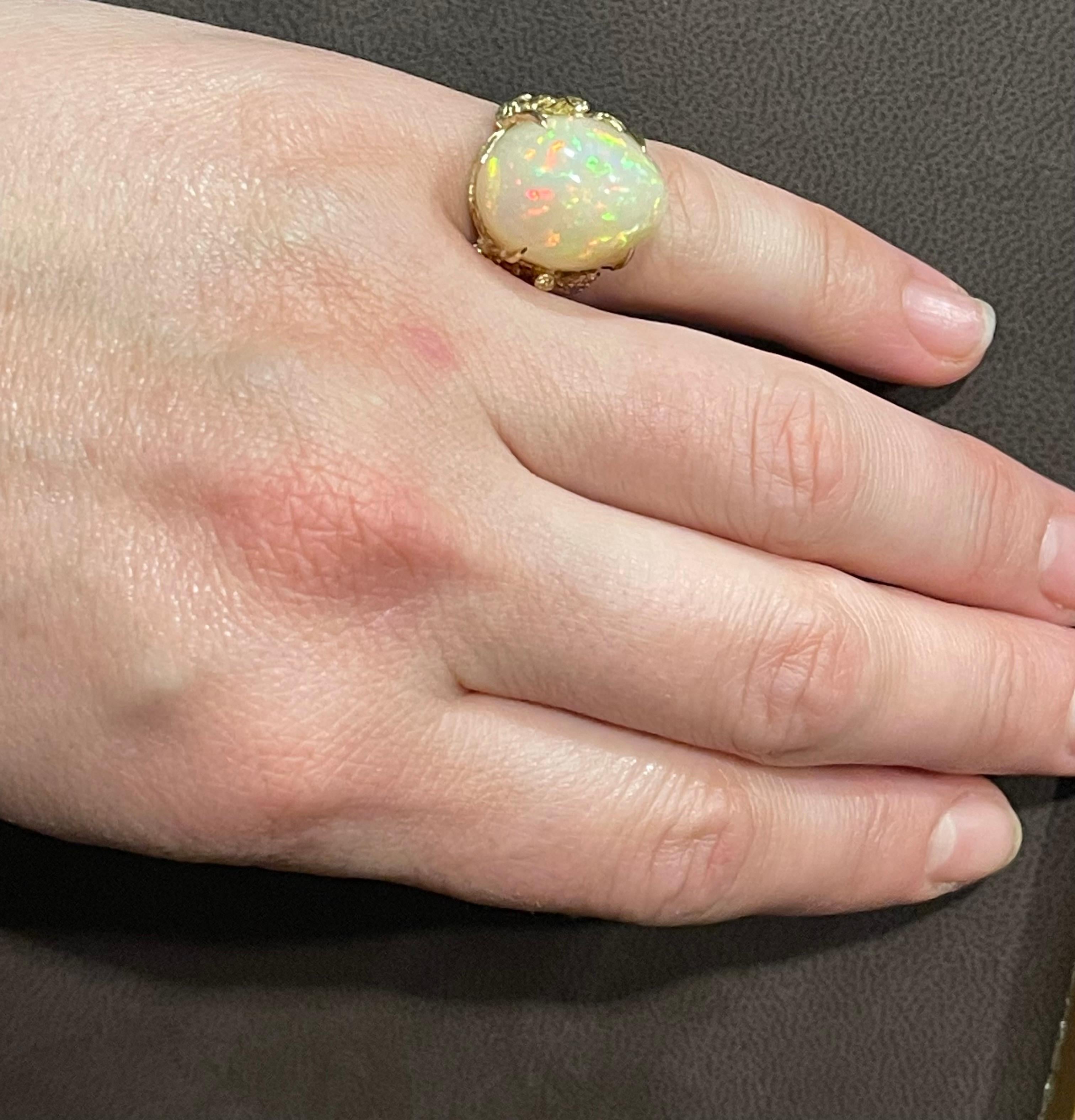 10 Carat Oval Shape Ethiopian Opal Cocktail Ring 14 Karat Yellow Gold For Sale 7