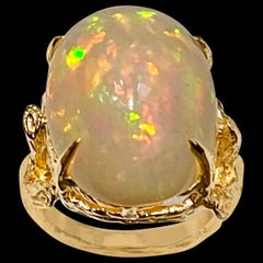 10 Carat Oval Shape Ethiopian Opal Cocktail Ring 14 Karat Yellow Gold