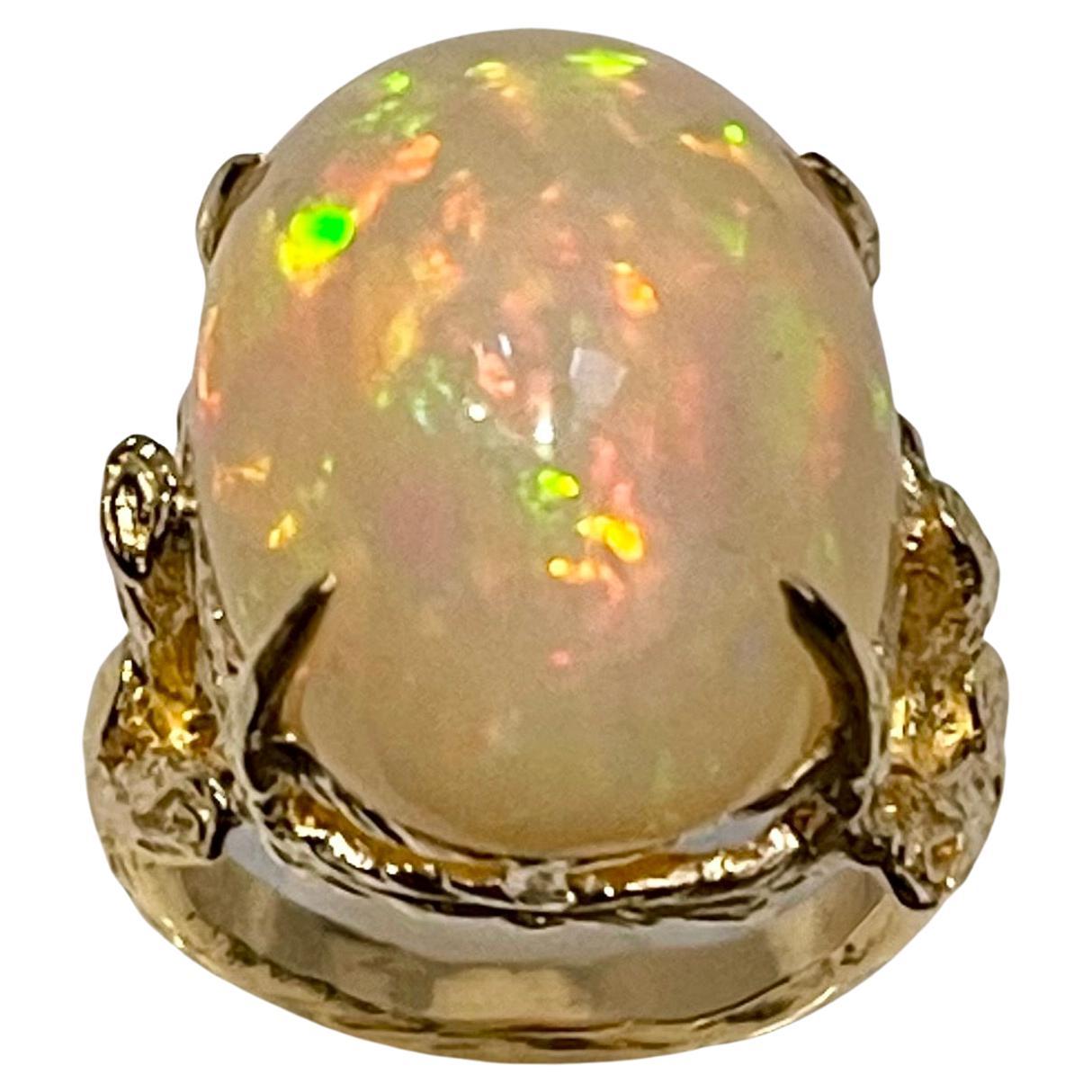 Oval Cut 10 Carat Oval Shape Ethiopian Opal Cocktail Ring 14 Karat Yellow Gold For Sale