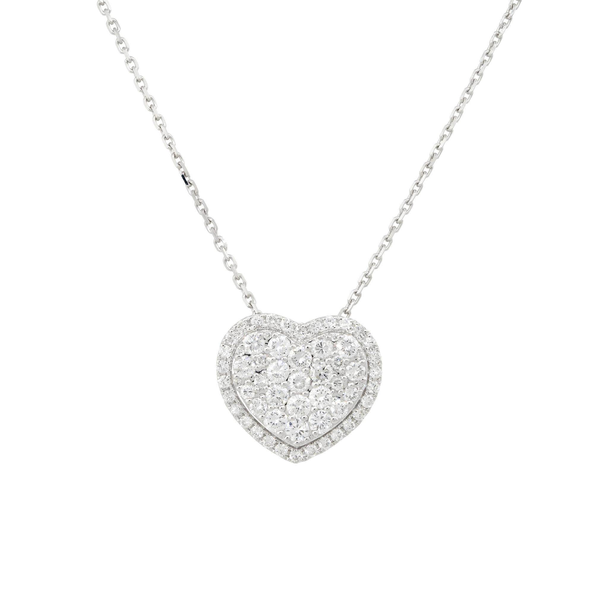 Modern 1.0 Carat Pave Diamond Heart Necklace 18 Karat in Stock For Sale