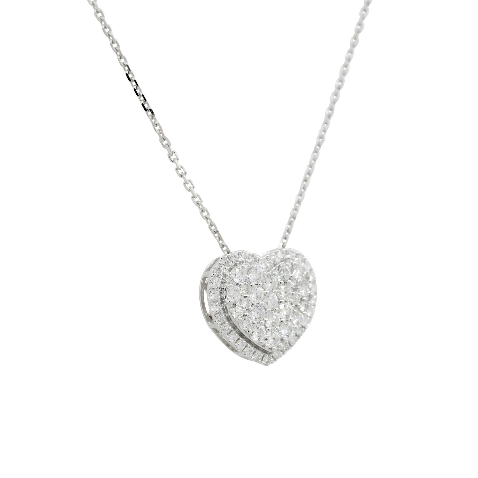 Women's 1.0 Carat Pave Diamond Heart Necklace 18 Karat in Stock For Sale