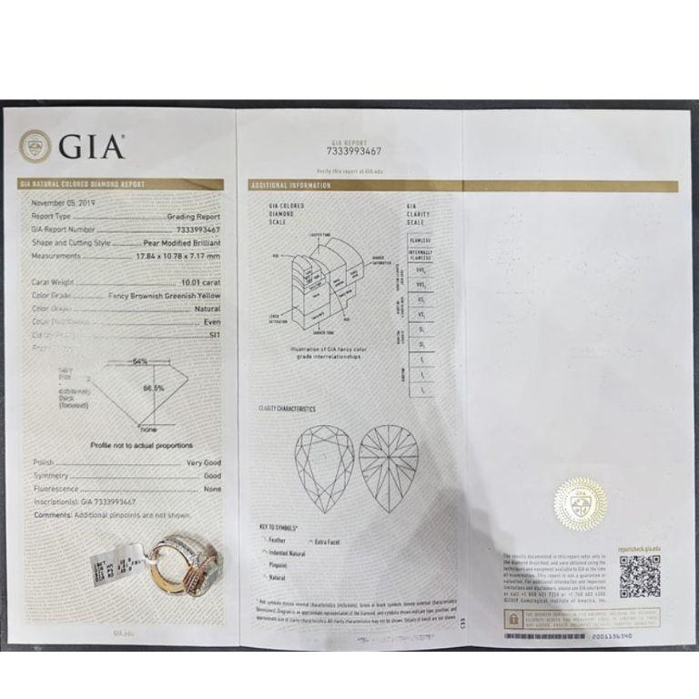 Bague de fiançailles 10 carats diamant taille poire certifié GIA FBGY SI1 Neuf - En vente à New York, NY