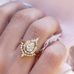 1.0 Carat Pear Diamond Engagement Ring, Matching Nesting Ring, Unique Halo - Eva
