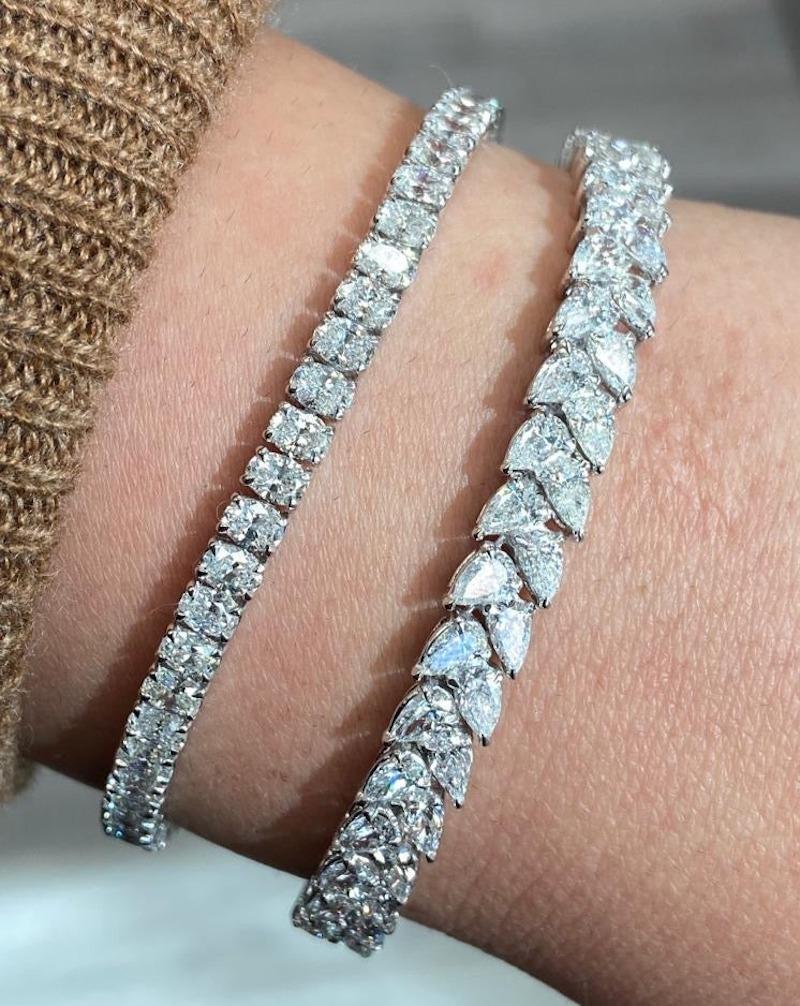 10 Karat Weißes Diamantarmband in Birnenform (Tropfenschliff) im Angebot