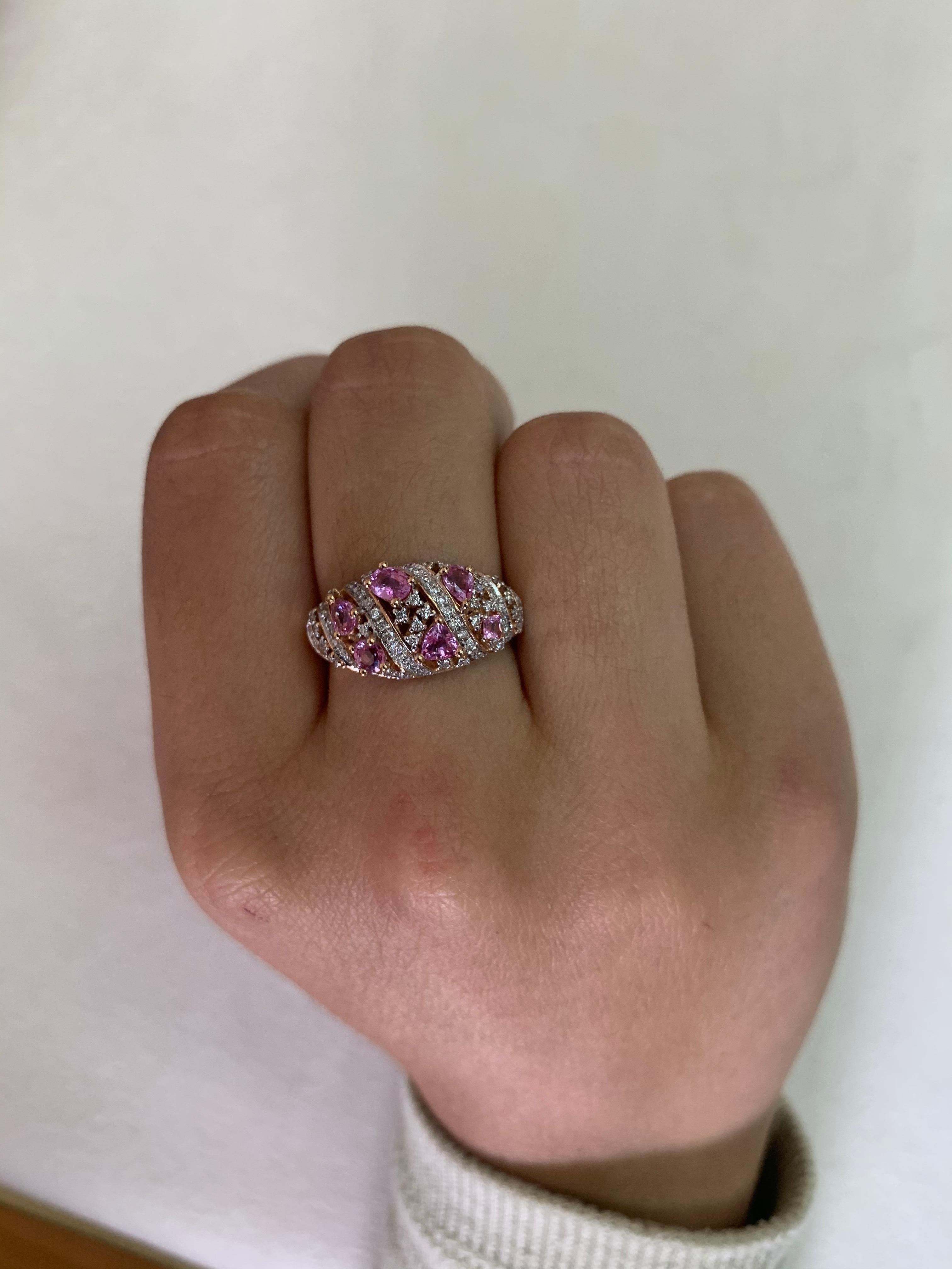 Mixed Cut Sunita Nahata Pink Sapphire 1.00ct. Fancy Ring in 18K Rose Gold with Diamond. For Sale
