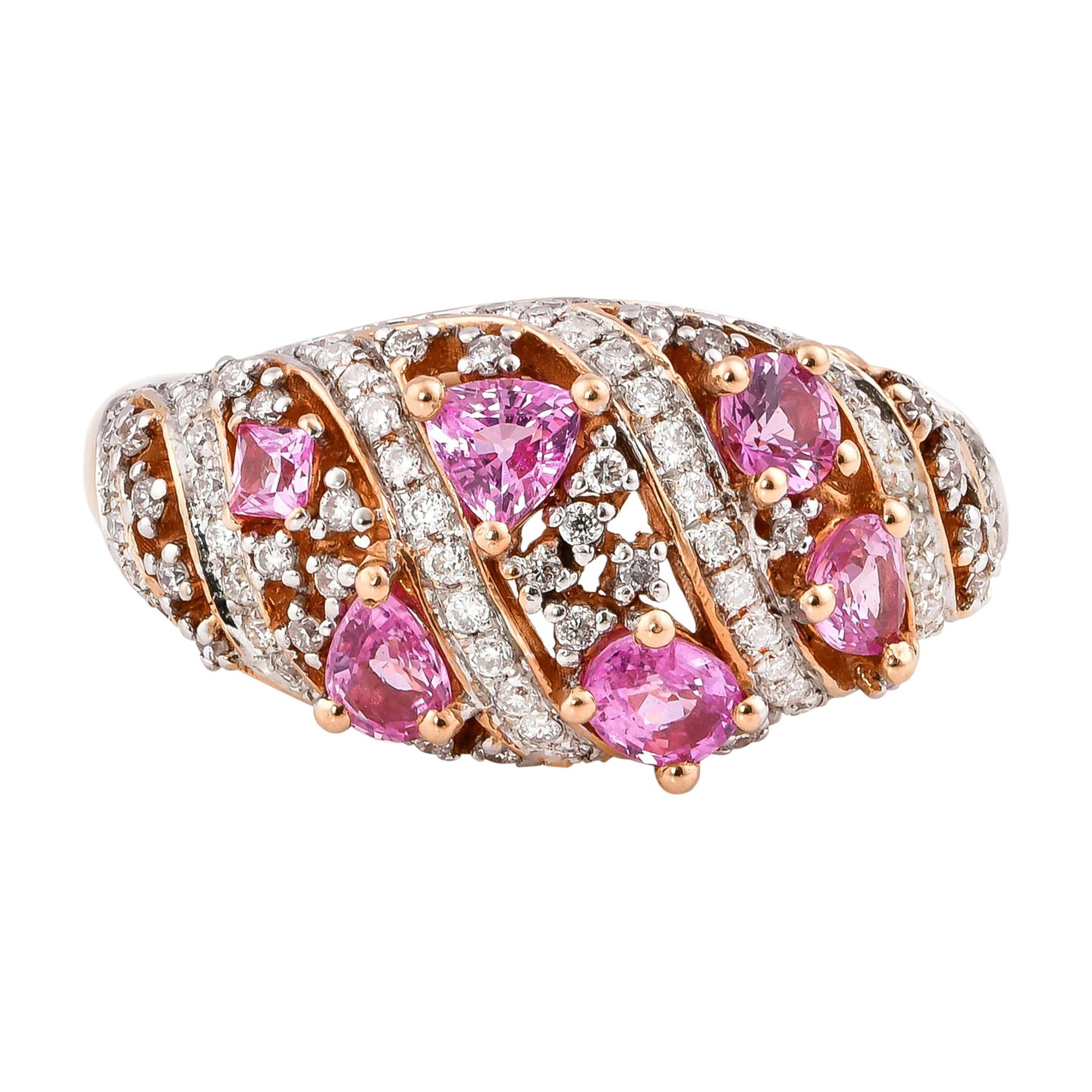 1,0 Karat rosa Saphir-Ring mit Diamant in 18 Karat Roségold