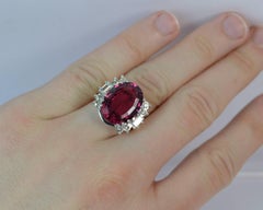 10 Carat Pink Tourmaline and VS Diamond 18 Carat Gold Cluster Ring