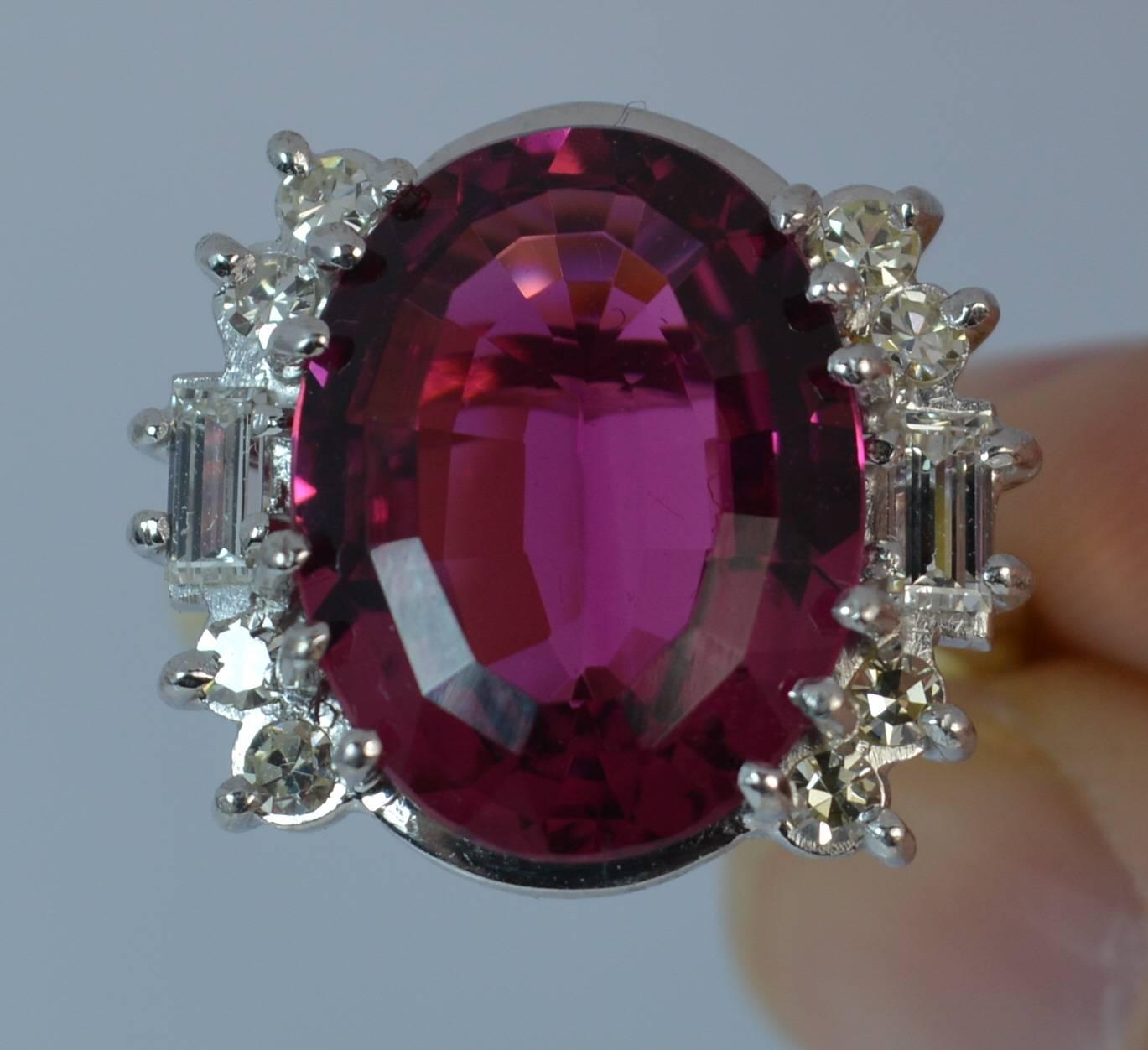Art Deco 10 Carat Pink Tourmaline and VS Diamond 18 Carat Gold Cluster Ring