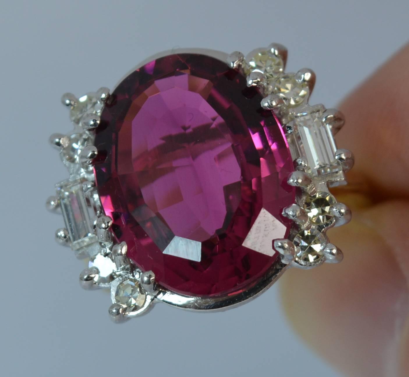 Oval Cut 10 Carat Pink Tourmaline and VS Diamond 18 Carat Gold Cluster Ring