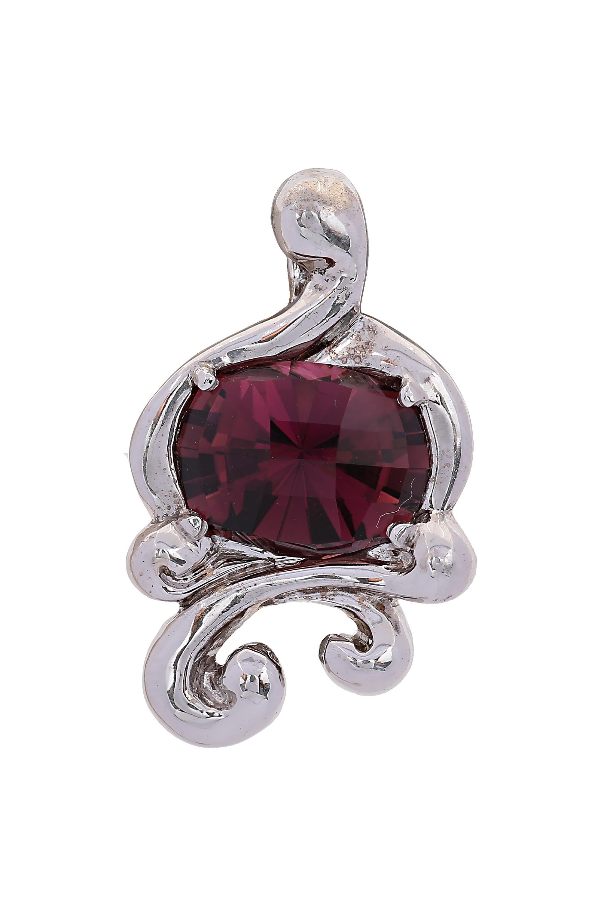 10 Carat Pink Tourmaline Swirl Modern Pendant 14K White Gold In Good Condition For Sale In beverly hills, CA