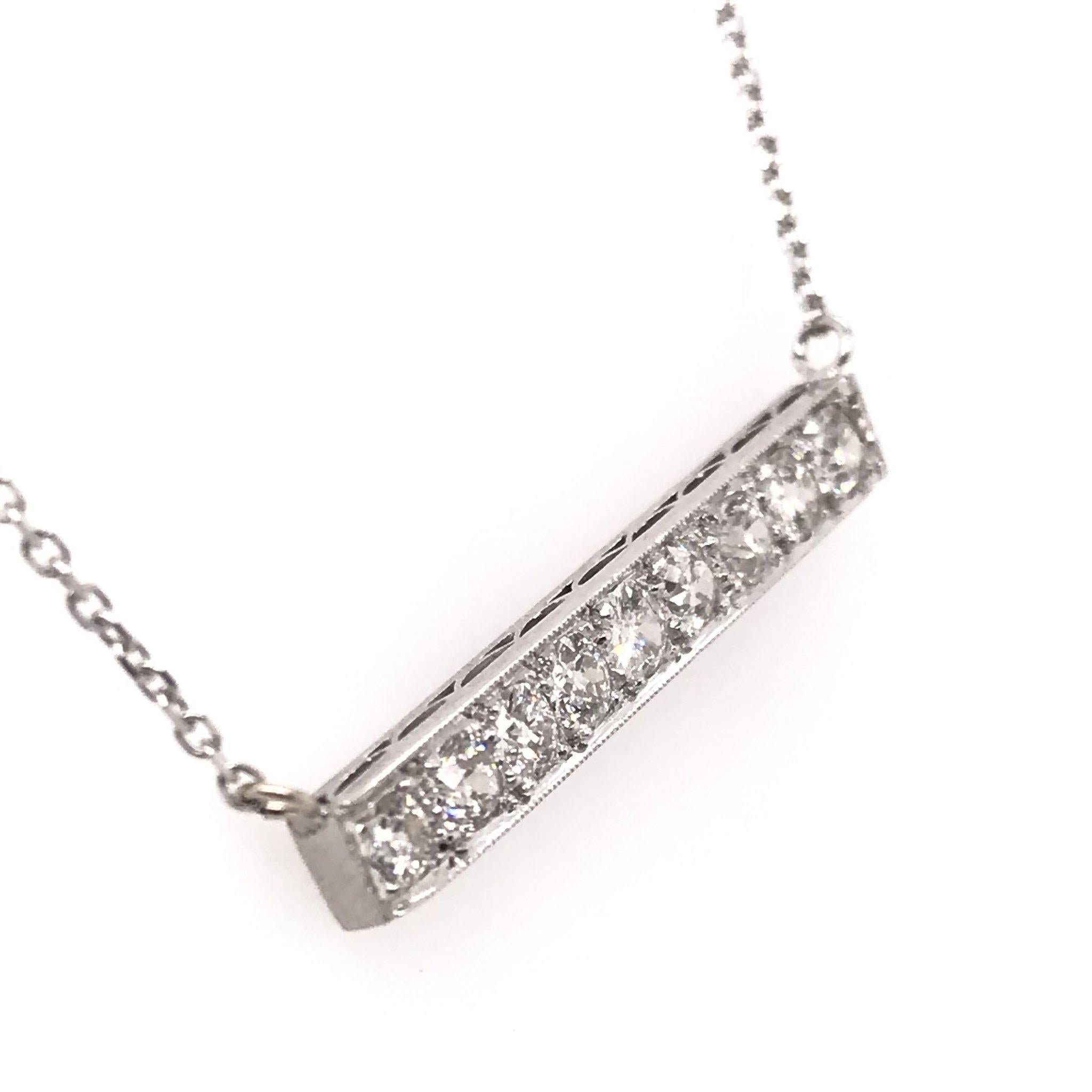 Round Cut 1.0 Carat Platinum Diamond Bar Necklace