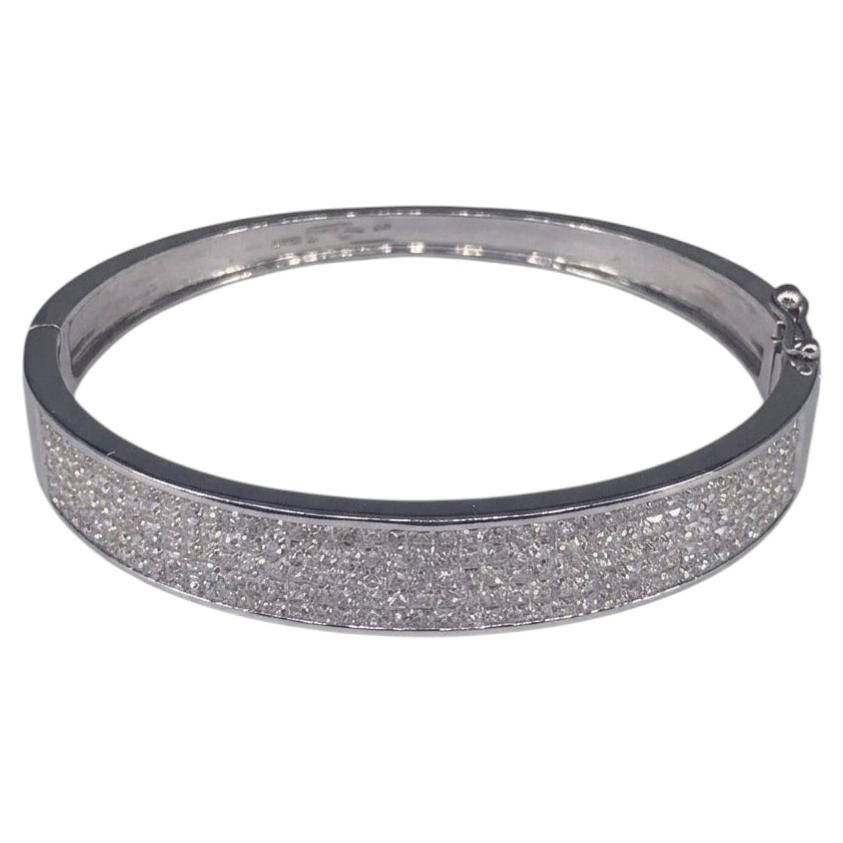 10 Carat Princess Cut Diamond 18k White Gold Bangle Bracelet