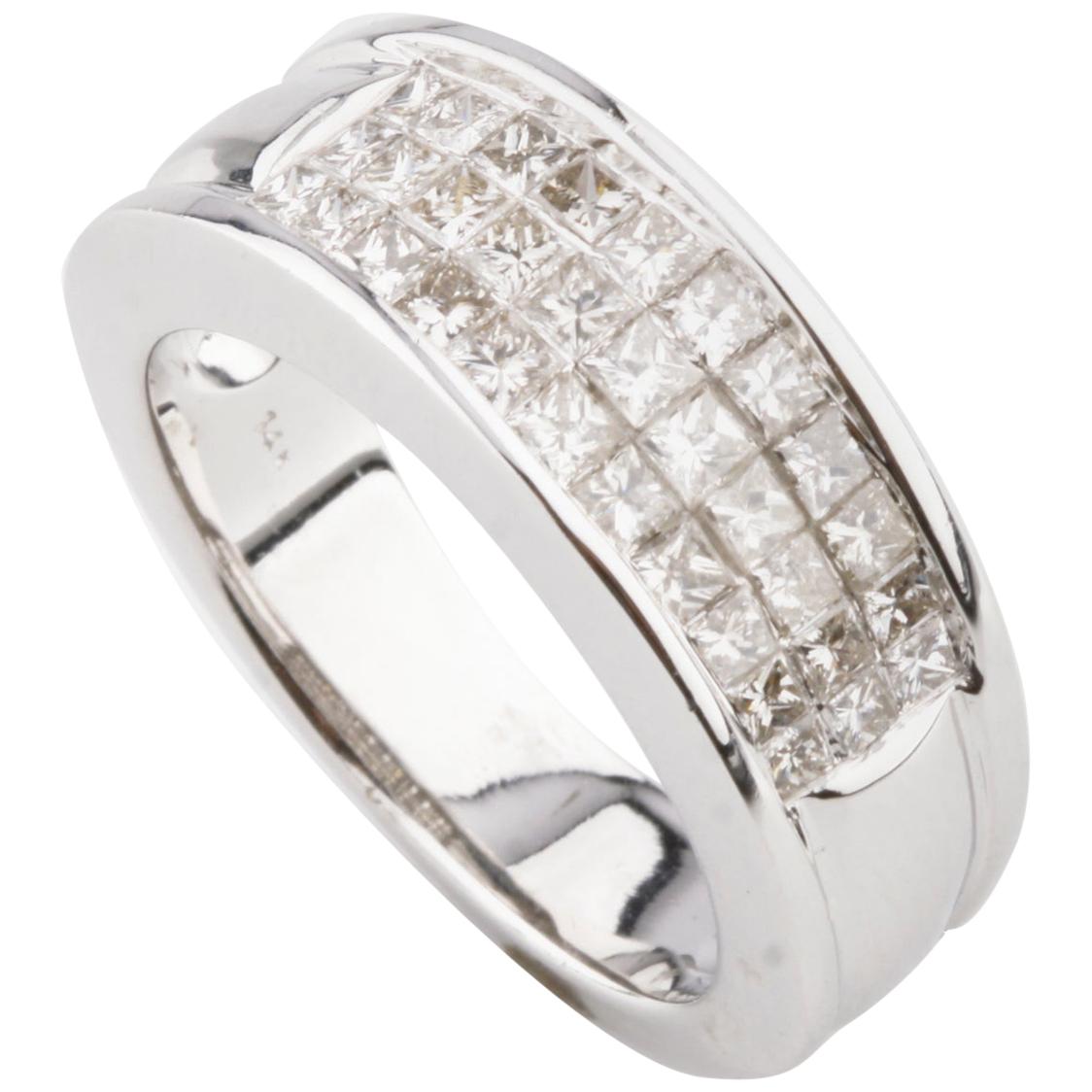 1.0 Carat Princess Diamond Plaque Band Ring in White Gold