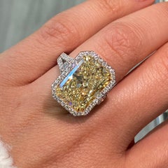 10 Carat Radiant Halo Diamond Ring Fancy Yellow 14K White Gold